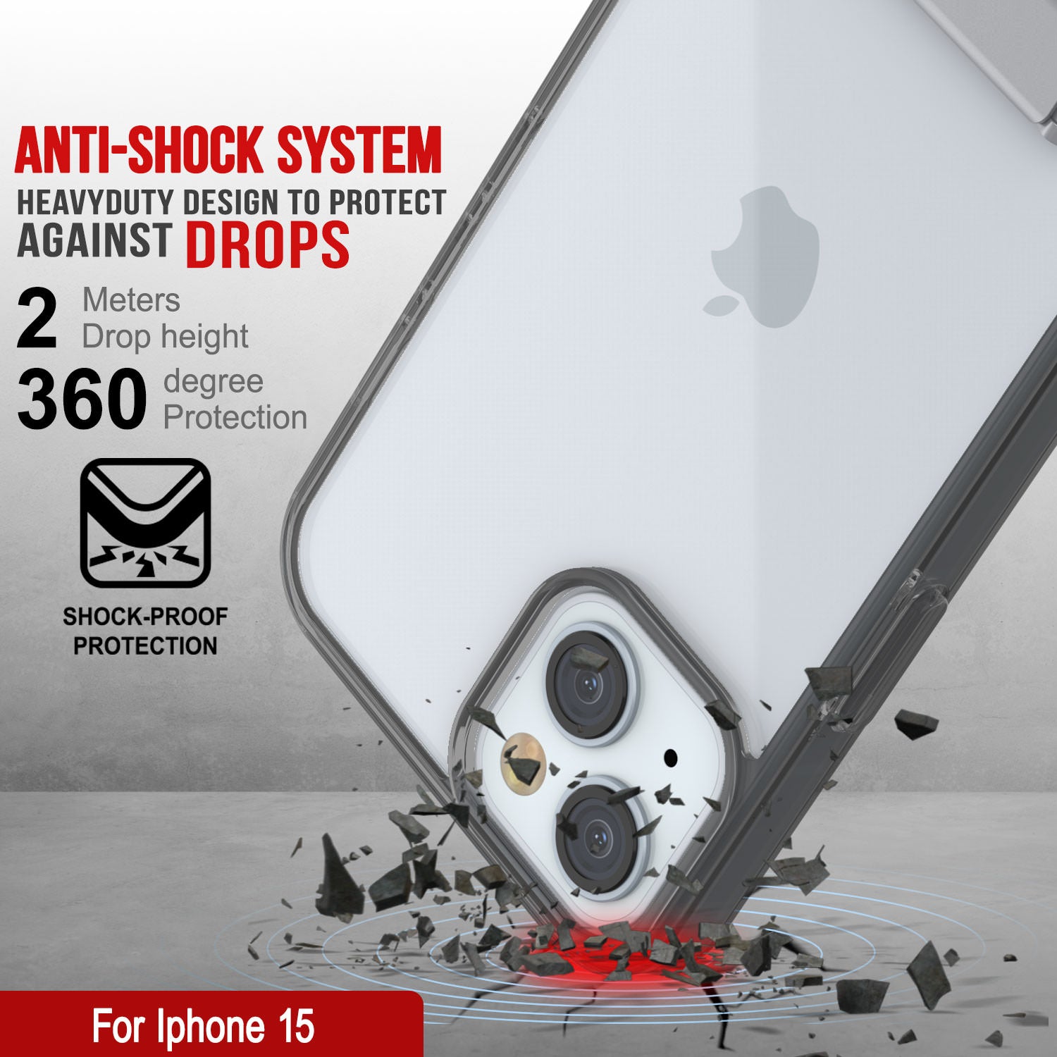 Punkcase iPhone 15 Case with Kickstand [Crystal Kickstand Series] [Slim Fit] [Black]