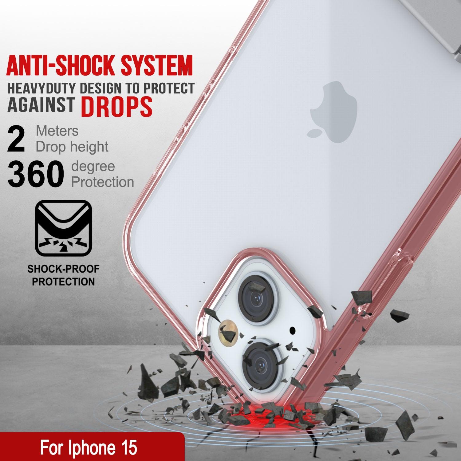 Punkcase iPhone 15 Case with Kickstand [Crystal Kickstand Series] [Slim Fit] [Red]