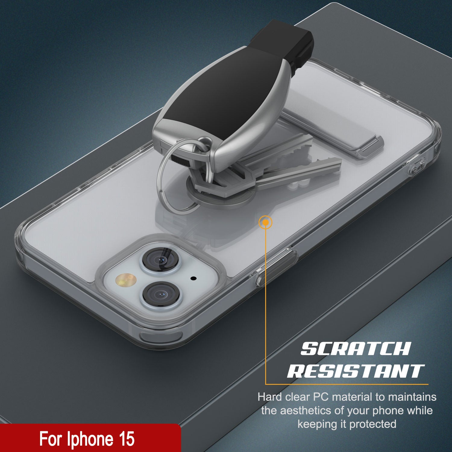 Punkcase iPhone 15 Case with Kickstand [Crystal Kickstand Series] [Slim Fit] [Grey]