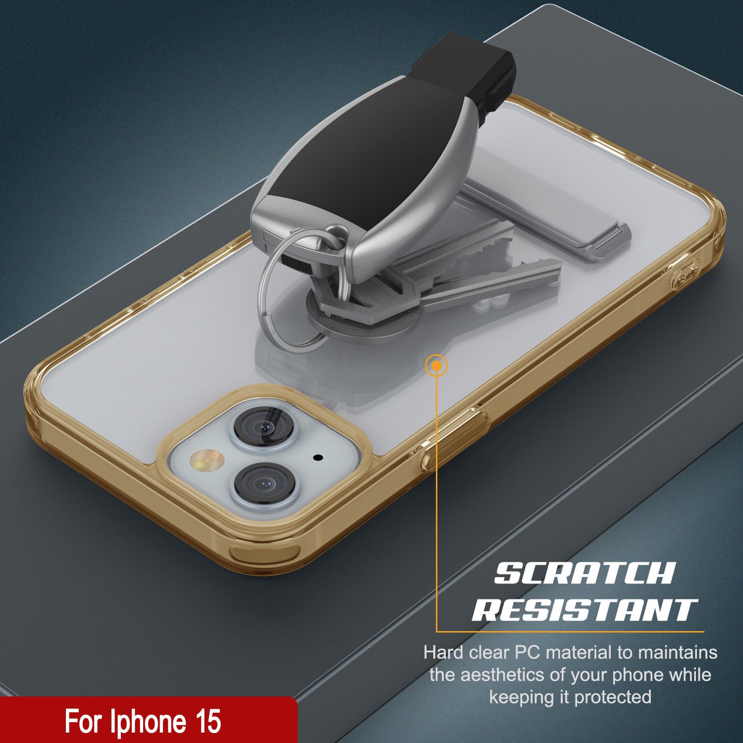 Punkcase iPhone 15 Case with Kickstand [Crystal Kickstand Series] [Slim Fit] [Orange]