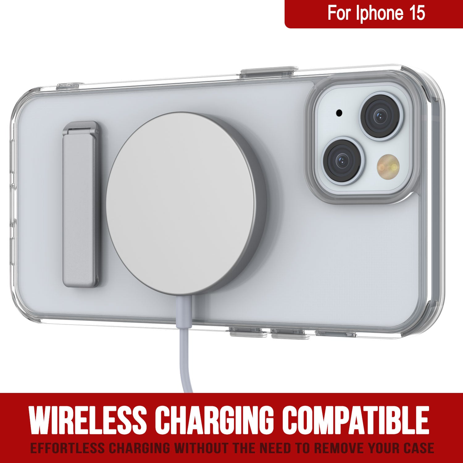 Punkcase iPhone 15 Case with Kickstand [Crystal Kickstand Series] [Slim Fit] [Clear]