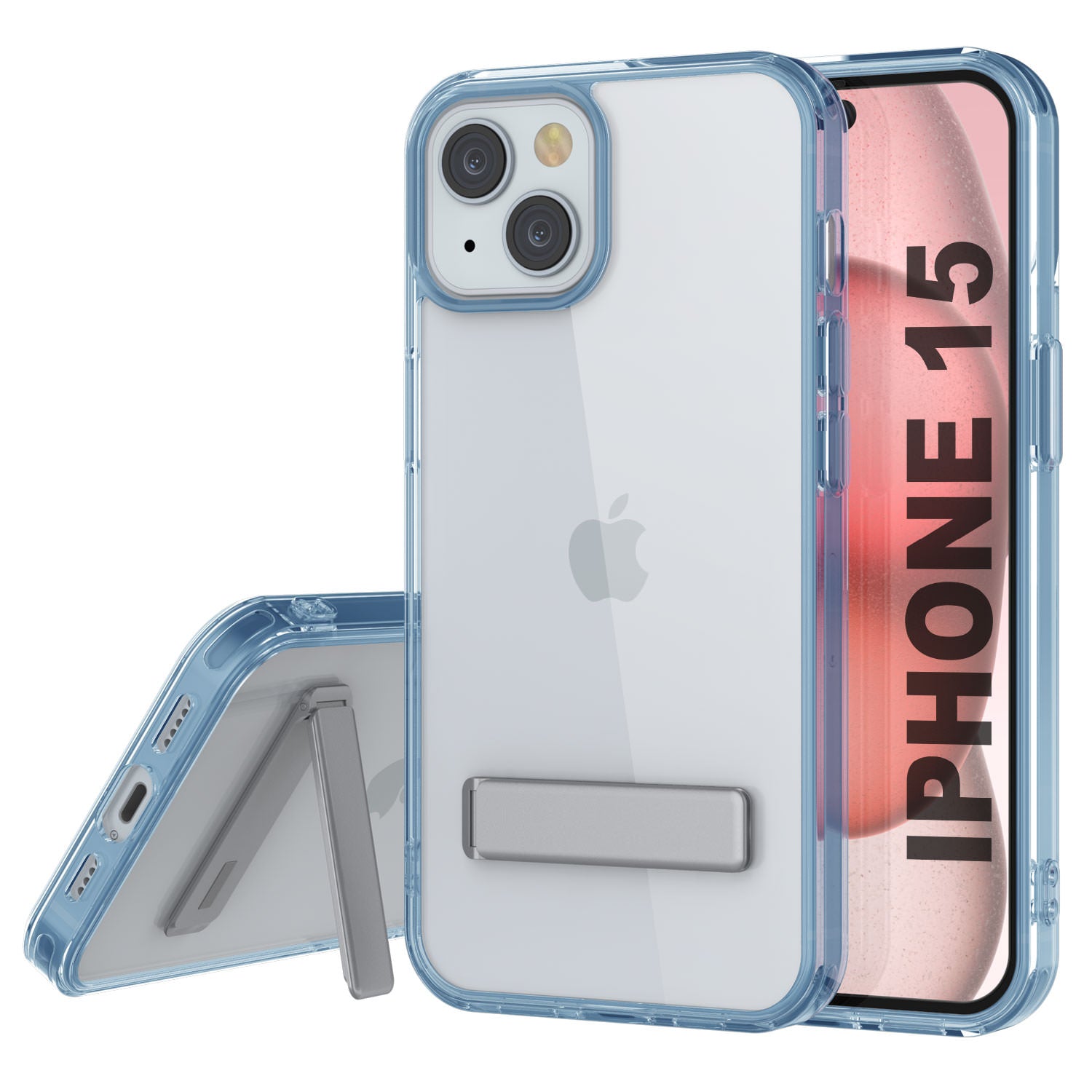 Punkcase iPhone 15 Case with Kickstand [Crystal Kickstand Series] [Slim Fit] [Blue]