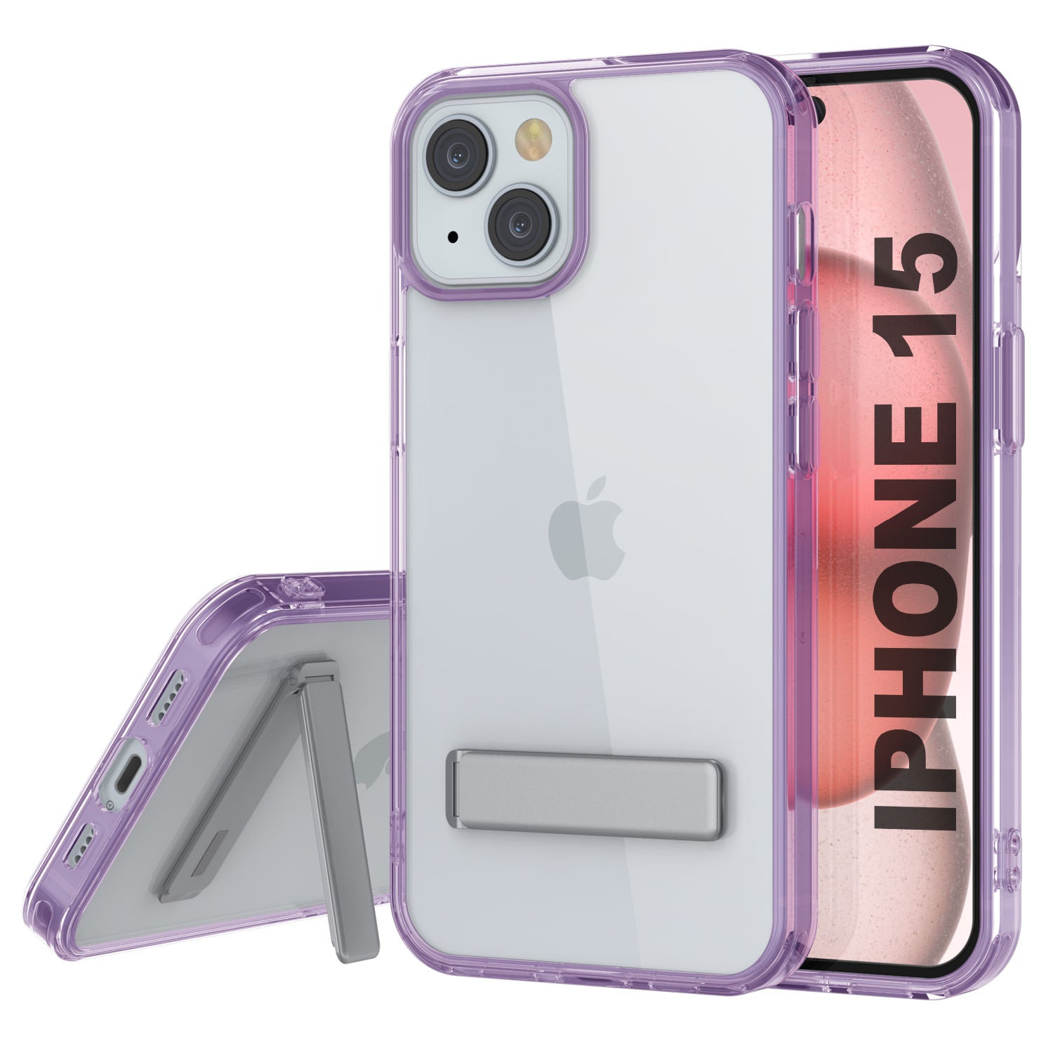 Punkcase iPhone 15 Case with Kickstand [Crystal Kickstand Series] [Slim Fit] [Purple]