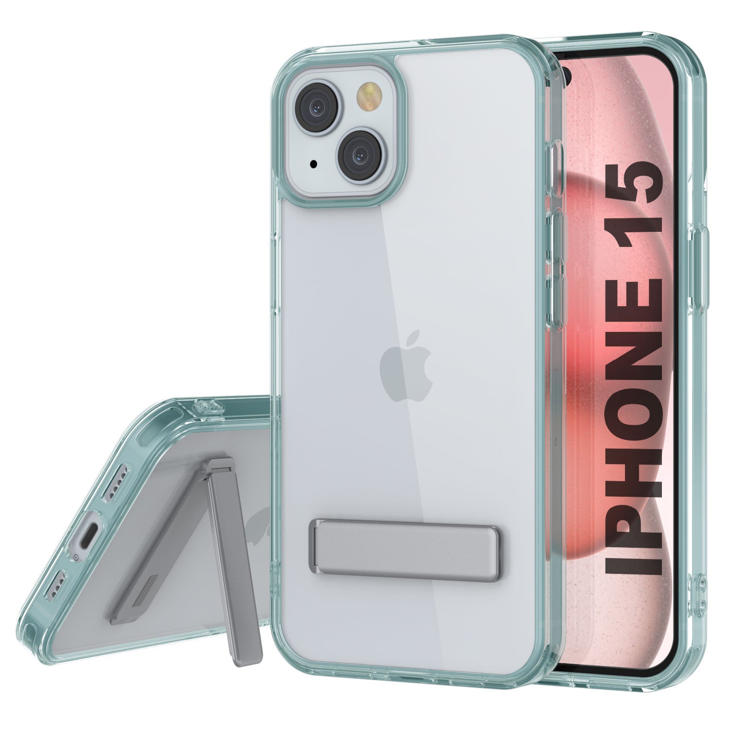 Punkcase iPhone 15 Case with Kickstand [Crystal Kickstand Series] [Slim Fit] [Teal]