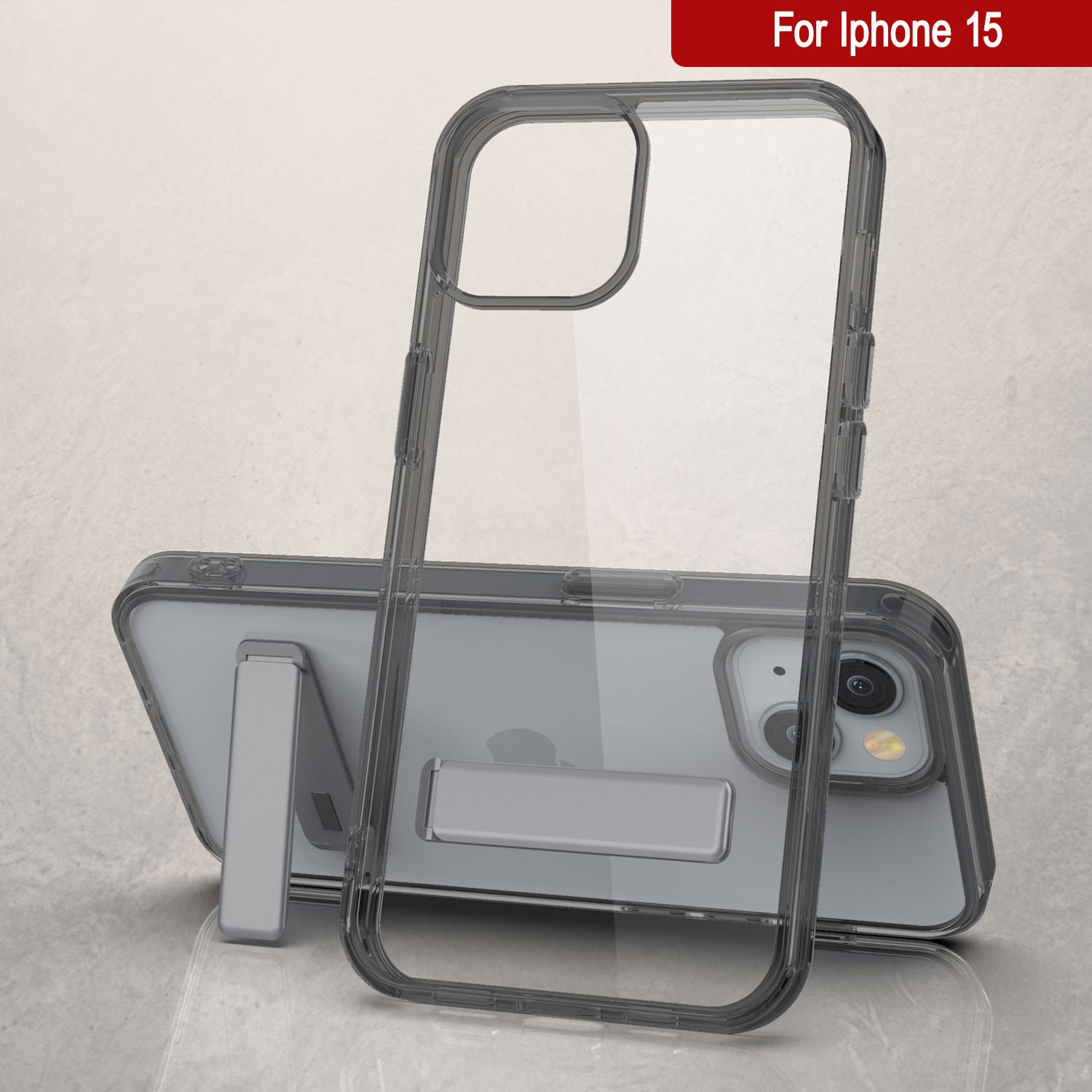 Punkcase iPhone 15 Case with Kickstand [Crystal Kickstand Series] [Slim Fit] [Black]