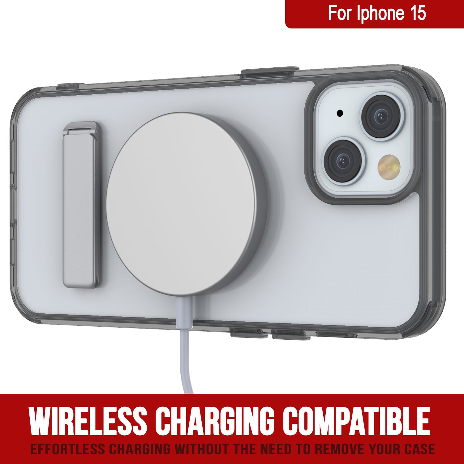 Punkcase iPhone 15 Case with Kickstand [Crystal Kickstand Series] [Slim Fit] [Black]