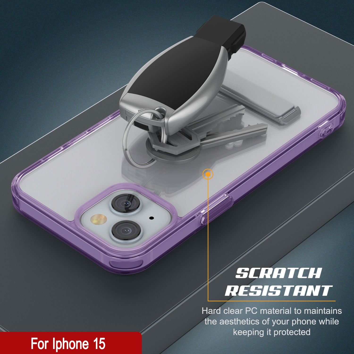 Punkcase iPhone 15 Case with Kickstand [Crystal Kickstand Series] [Slim Fit] [Purple]
