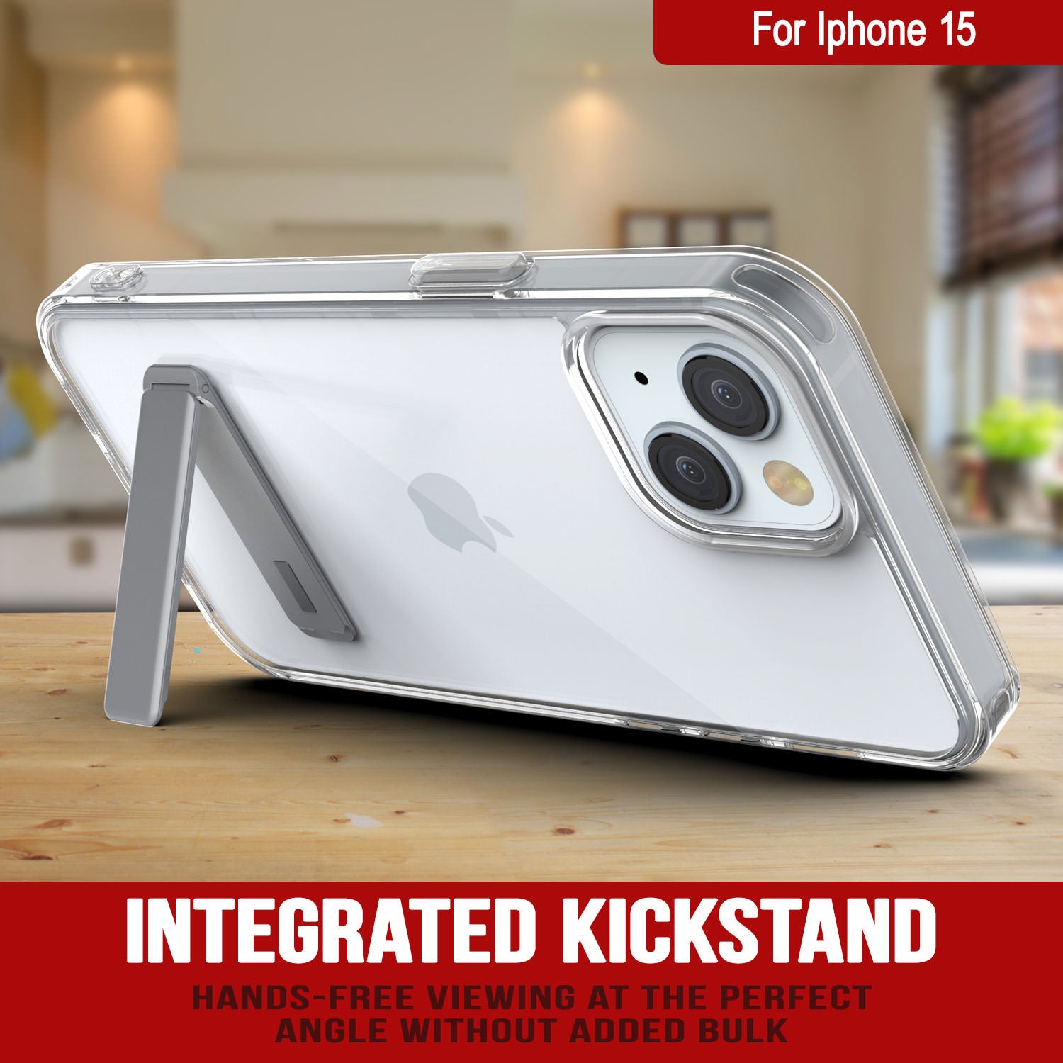 Punkcase iPhone 15 Case with Kickstand [Crystal Kickstand Series] [Slim Fit] [Clear]