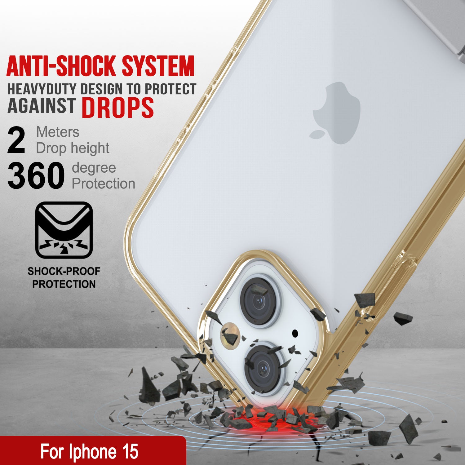 Punkcase iPhone 15 Case with Kickstand [Crystal Kickstand Series] [Slim Fit] [Orange]