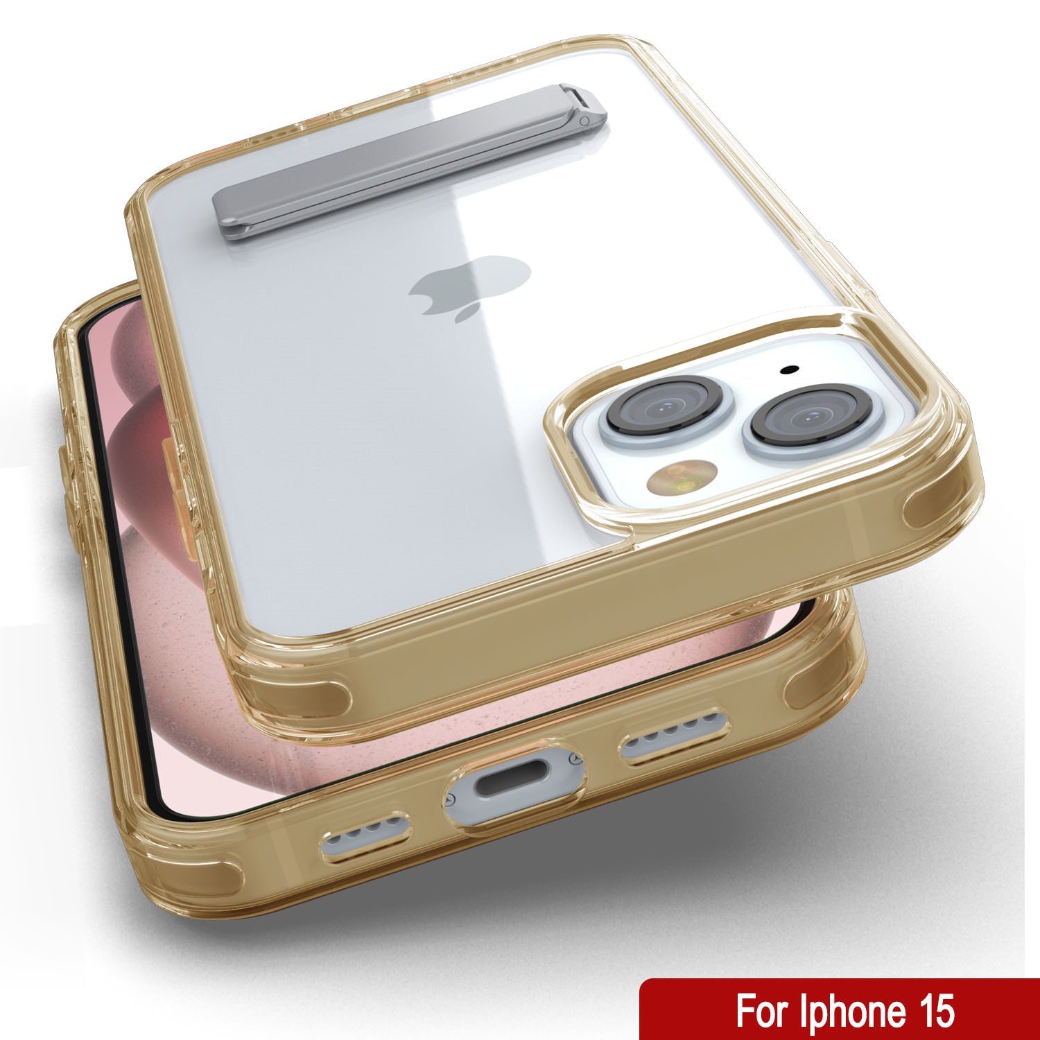 Punkcase iPhone 15 Case with Kickstand [Crystal Kickstand Series] [Slim Fit] [Orange]