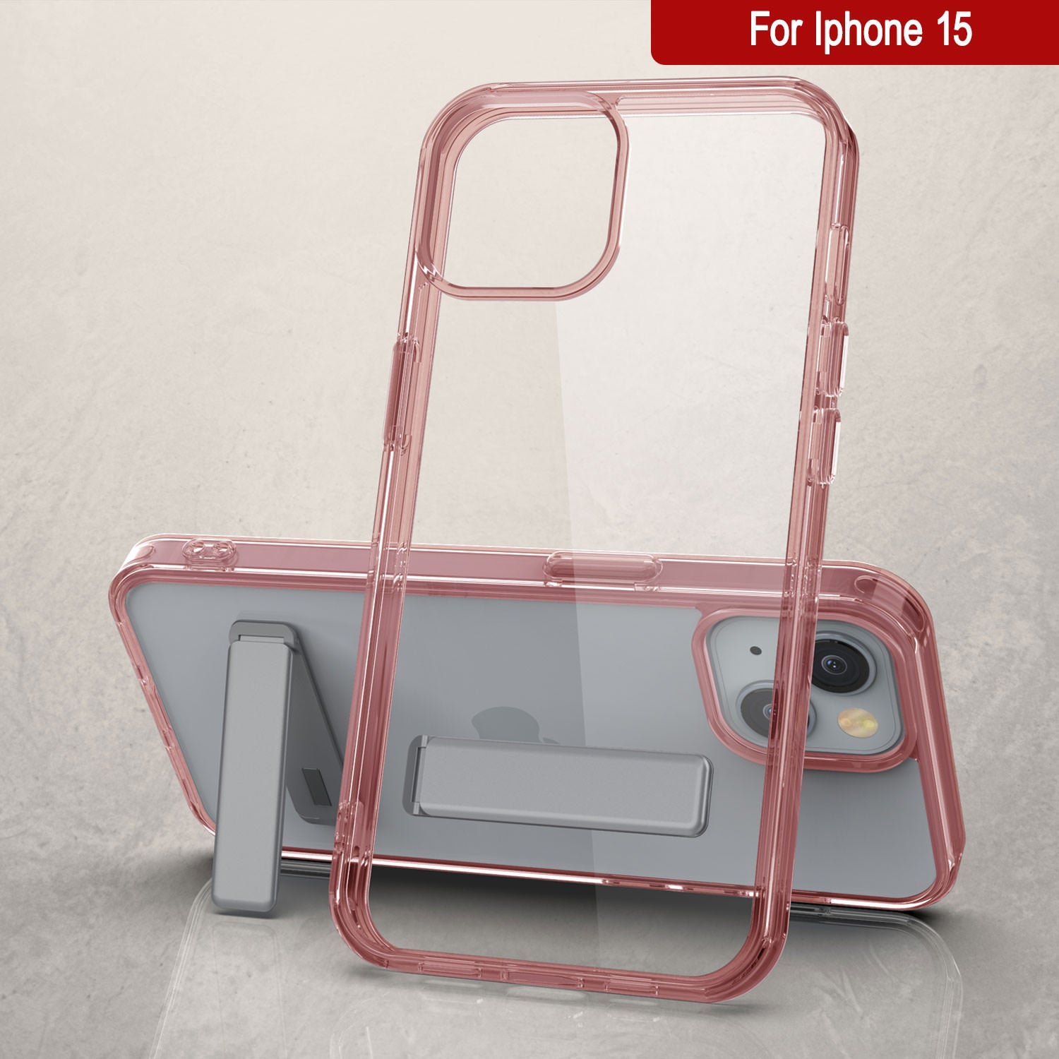 Punkcase iPhone 15 Case with Kickstand [Crystal Kickstand Series] [Slim Fit] [Red]