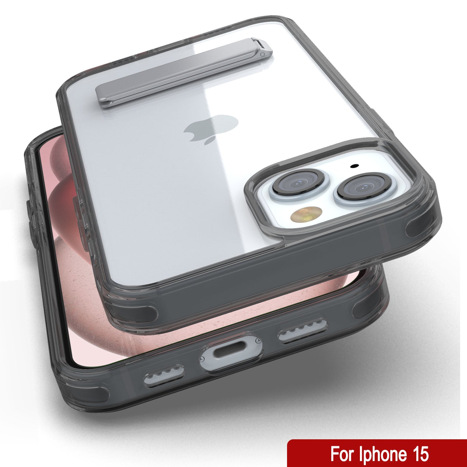 Punkcase iPhone 15 Case with Kickstand [Crystal Kickstand Series] [Slim Fit] [Black]