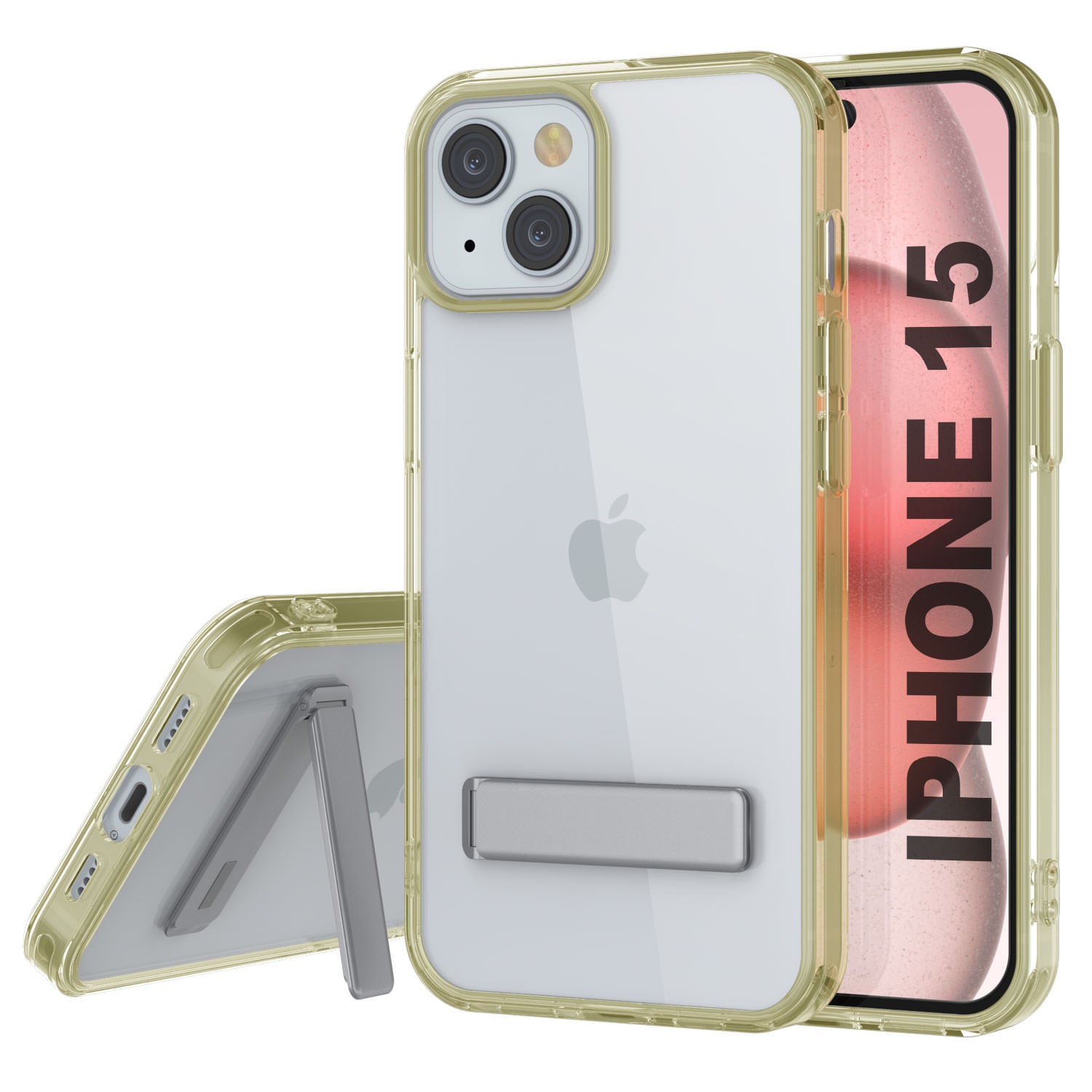 Punkcase iPhone 15 Case with Kickstand [Crystal Kickstand Series] [Slim Fit] [Yellow]