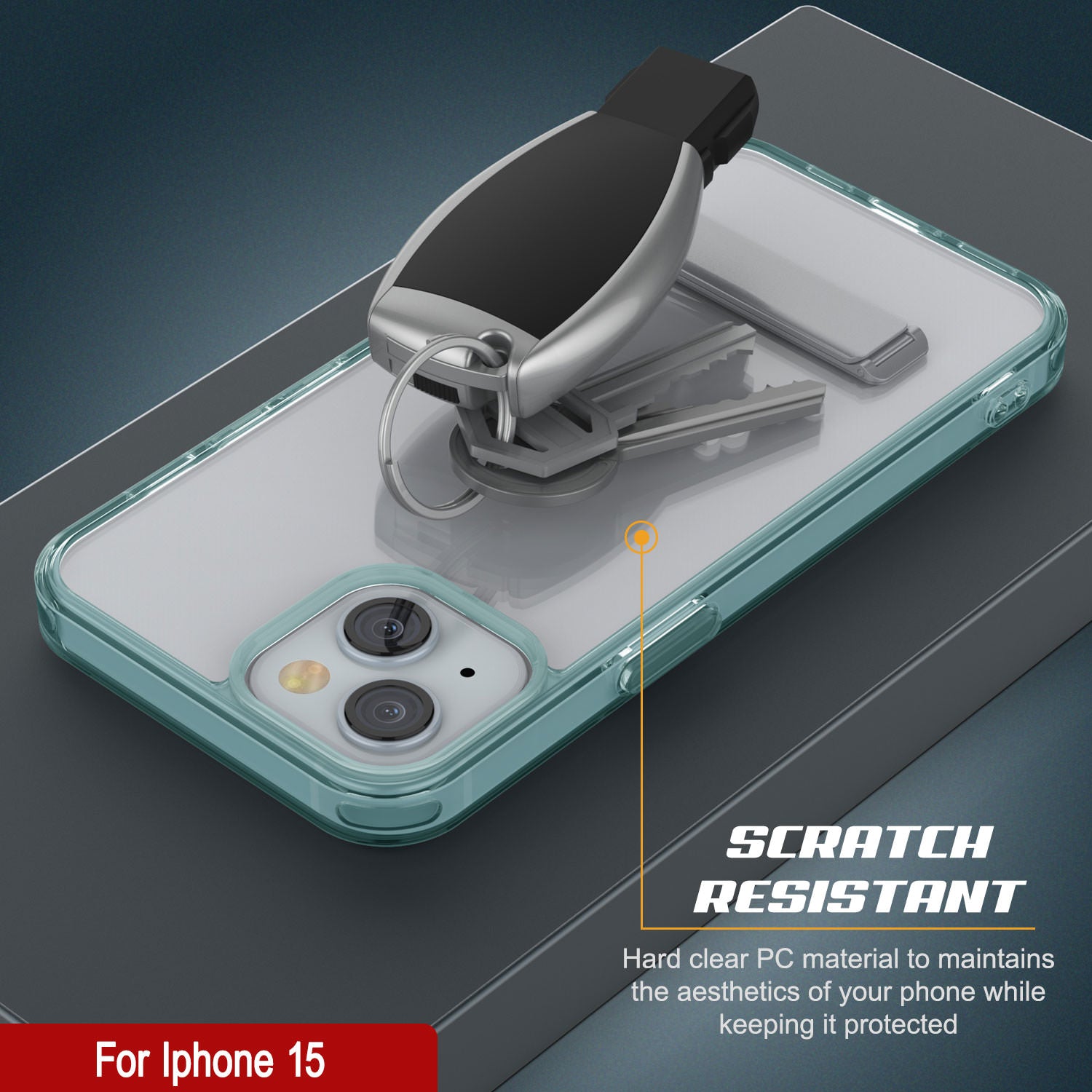 Punkcase iPhone 15 Case with Kickstand [Crystal Kickstand Series] [Slim Fit] [Teal]
