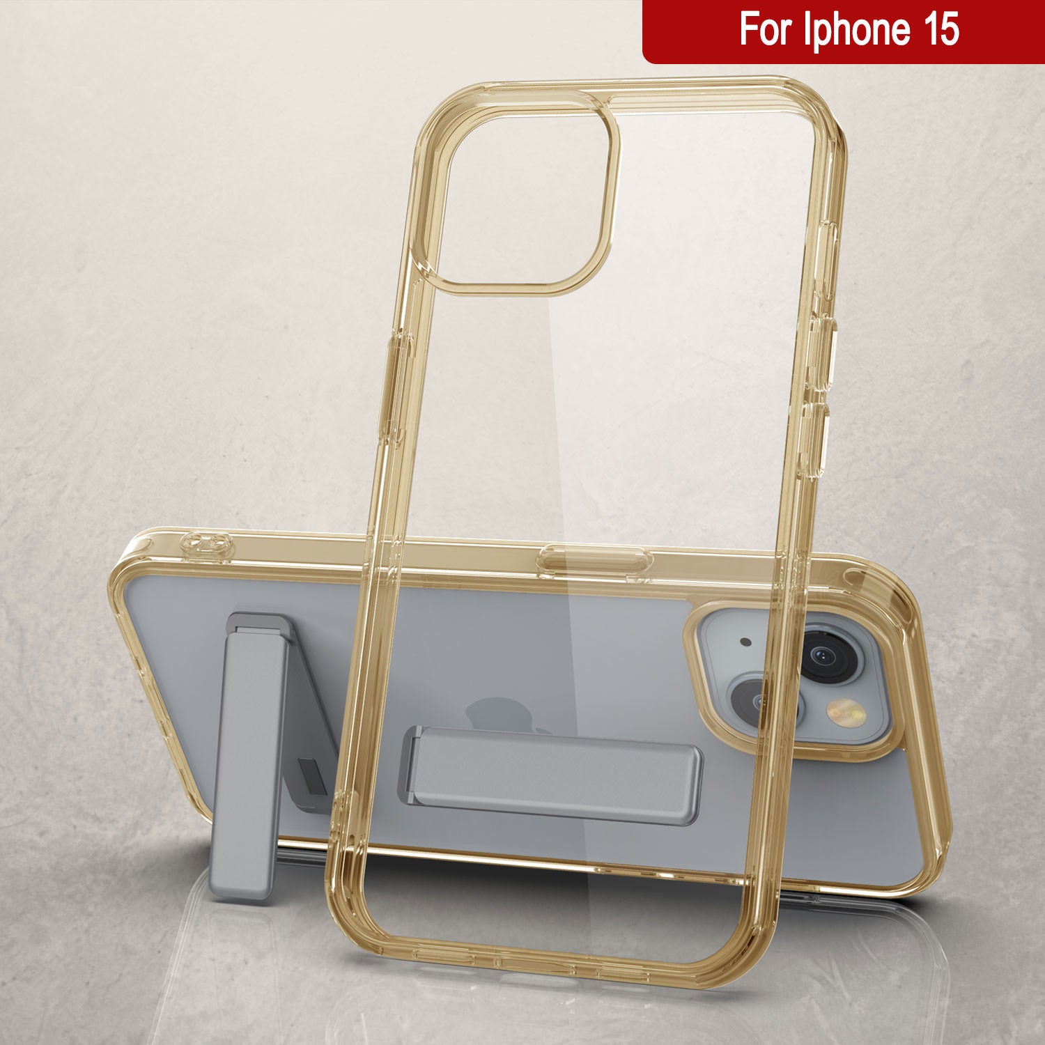 Punkcase iPhone 15 Case with Kickstand [Crystal Kickstand Series] [Slim Fit] [Orange]