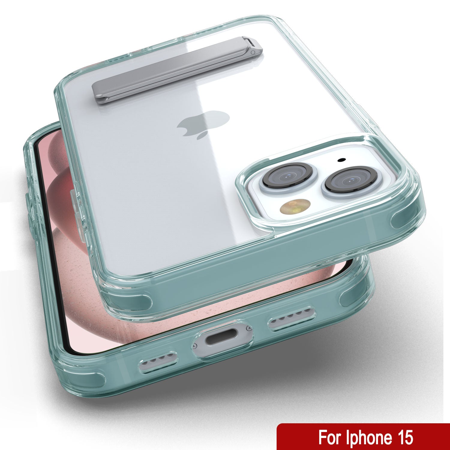 Punkcase iPhone 15 Case with Kickstand [Crystal Kickstand Series] [Slim Fit] [Teal]