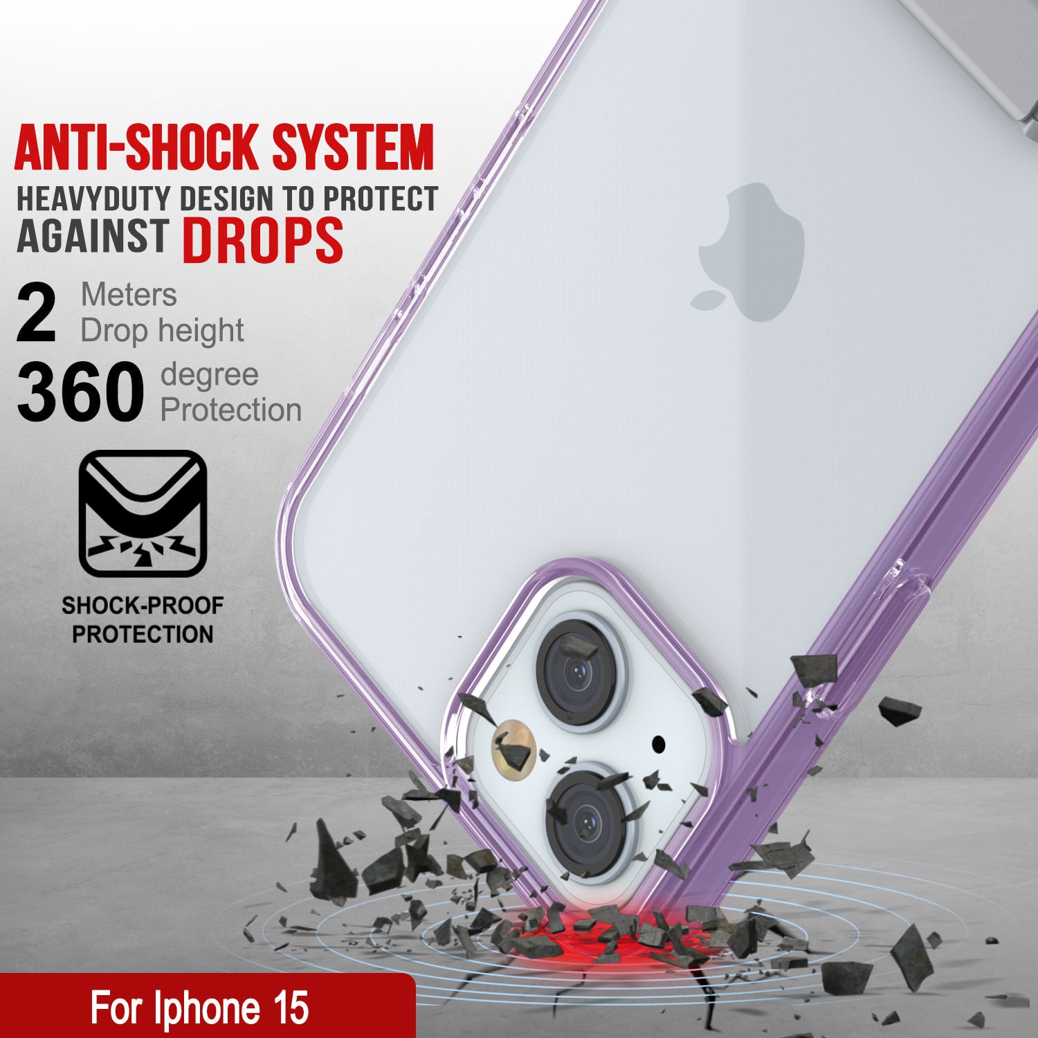 Punkcase iPhone 15 Case with Kickstand [Crystal Kickstand Series] [Slim Fit] [Purple]