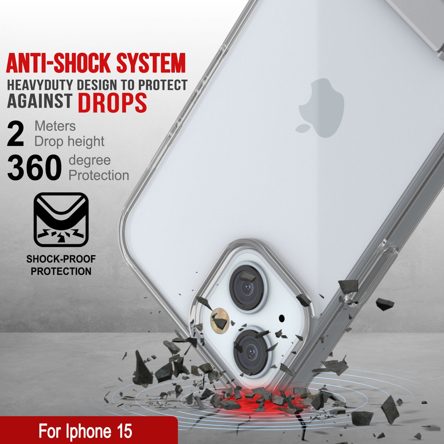 Punkcase iPhone 15 Case with Kickstand [Crystal Kickstand Series] [Slim Fit] [Grey]