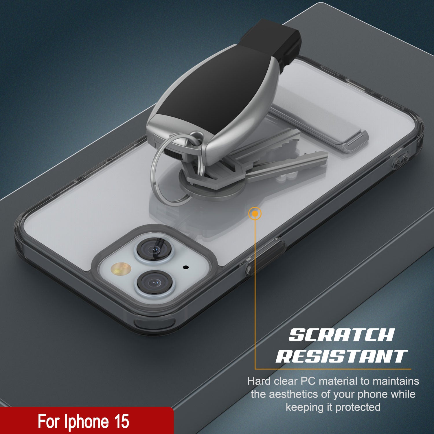 Punkcase iPhone 15 Case with Kickstand [Crystal Kickstand Series] [Slim Fit] [Black]