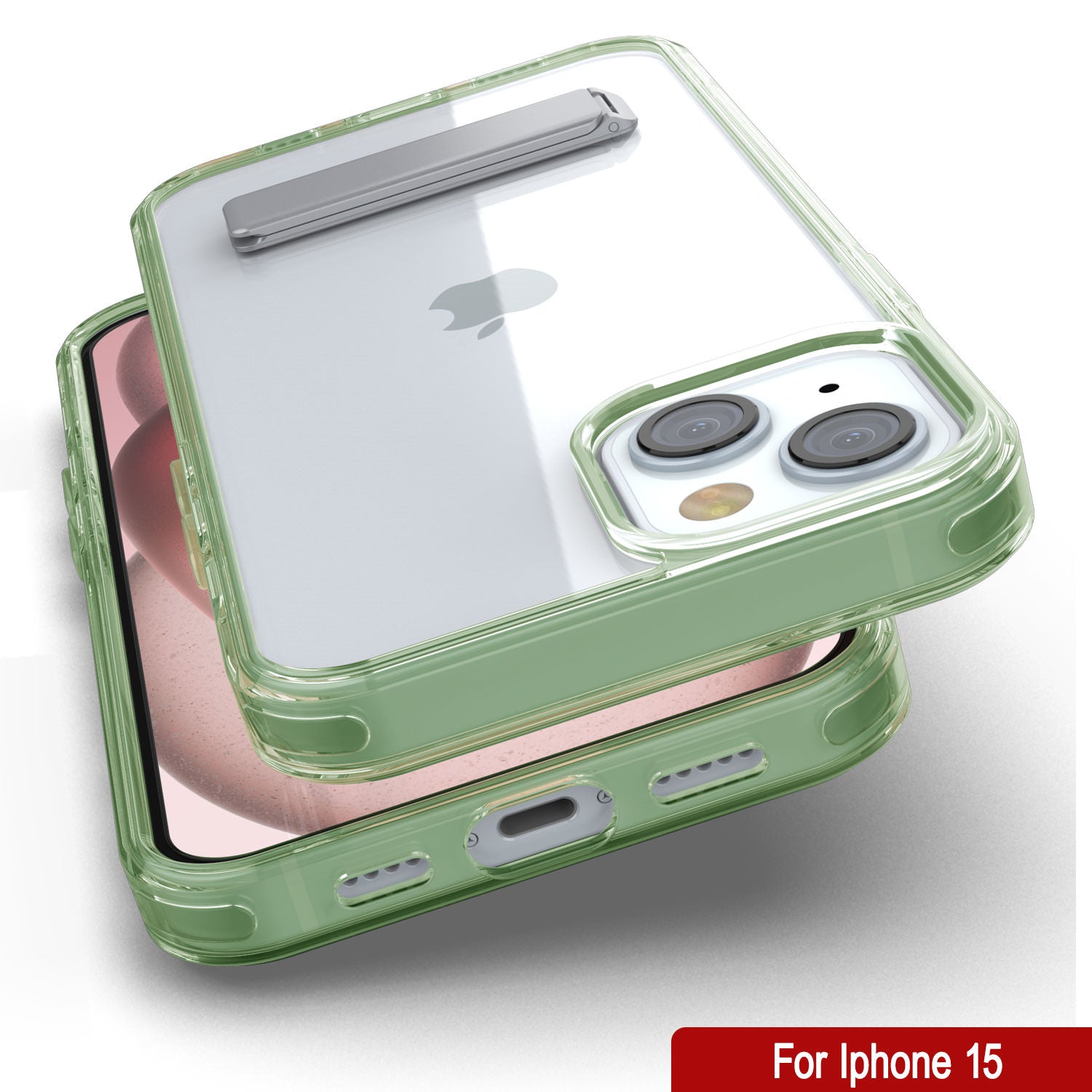 Punkcase iPhone 15 Case with Kickstand [Crystal Kickstand Series] [Slim Fit] [Green]