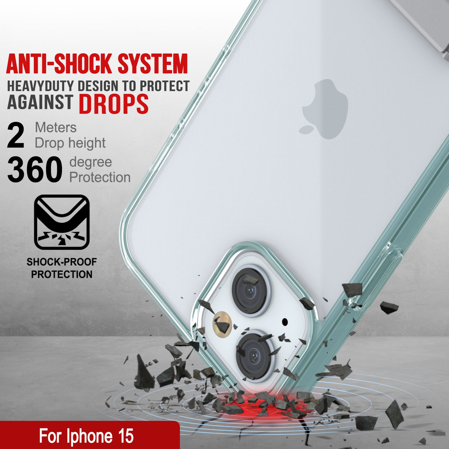 Punkcase iPhone 15 Case with Kickstand [Crystal Kickstand Series] [Slim Fit] [Teal]