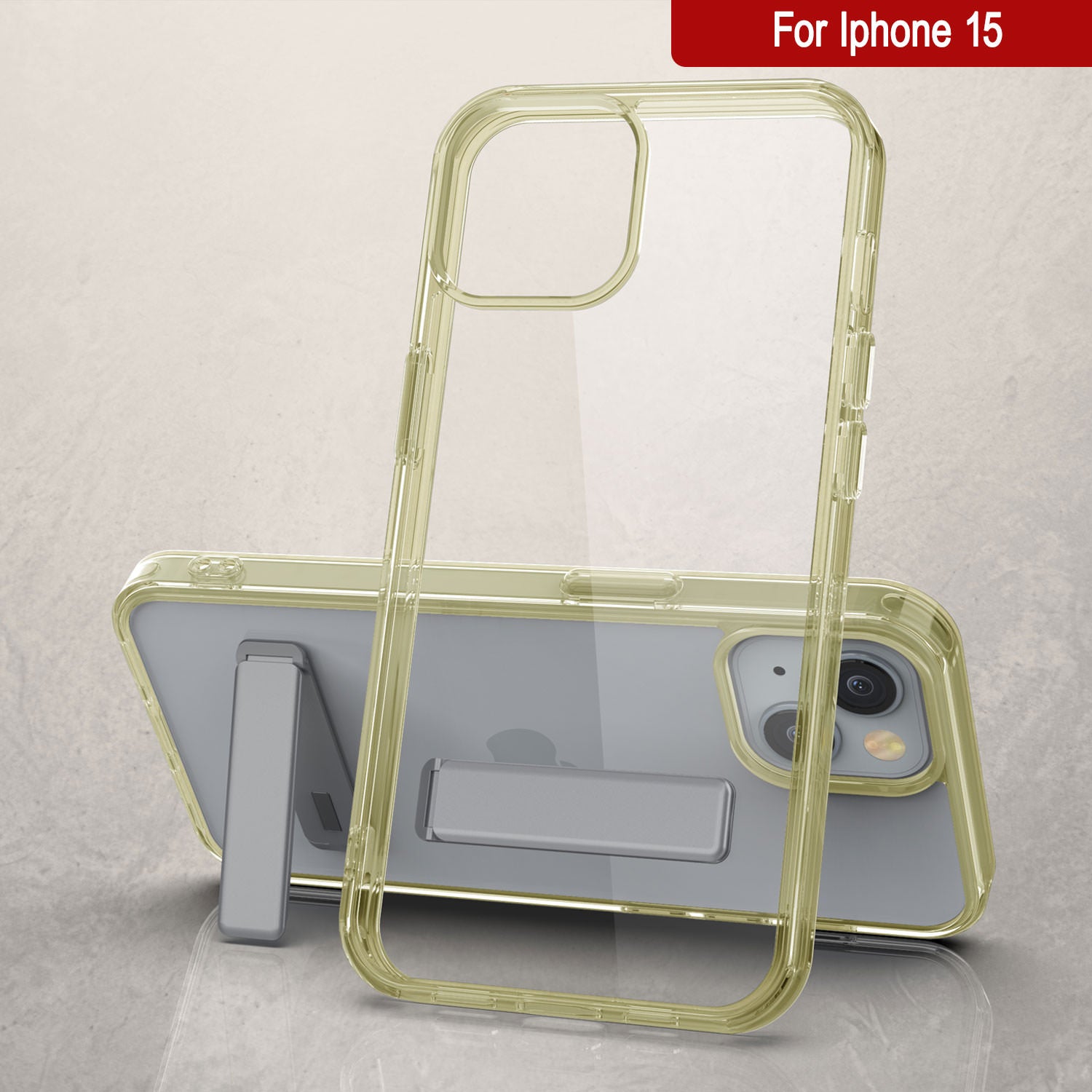Punkcase iPhone 15 Case with Kickstand [Crystal Kickstand Series] [Slim Fit] [Yellow]