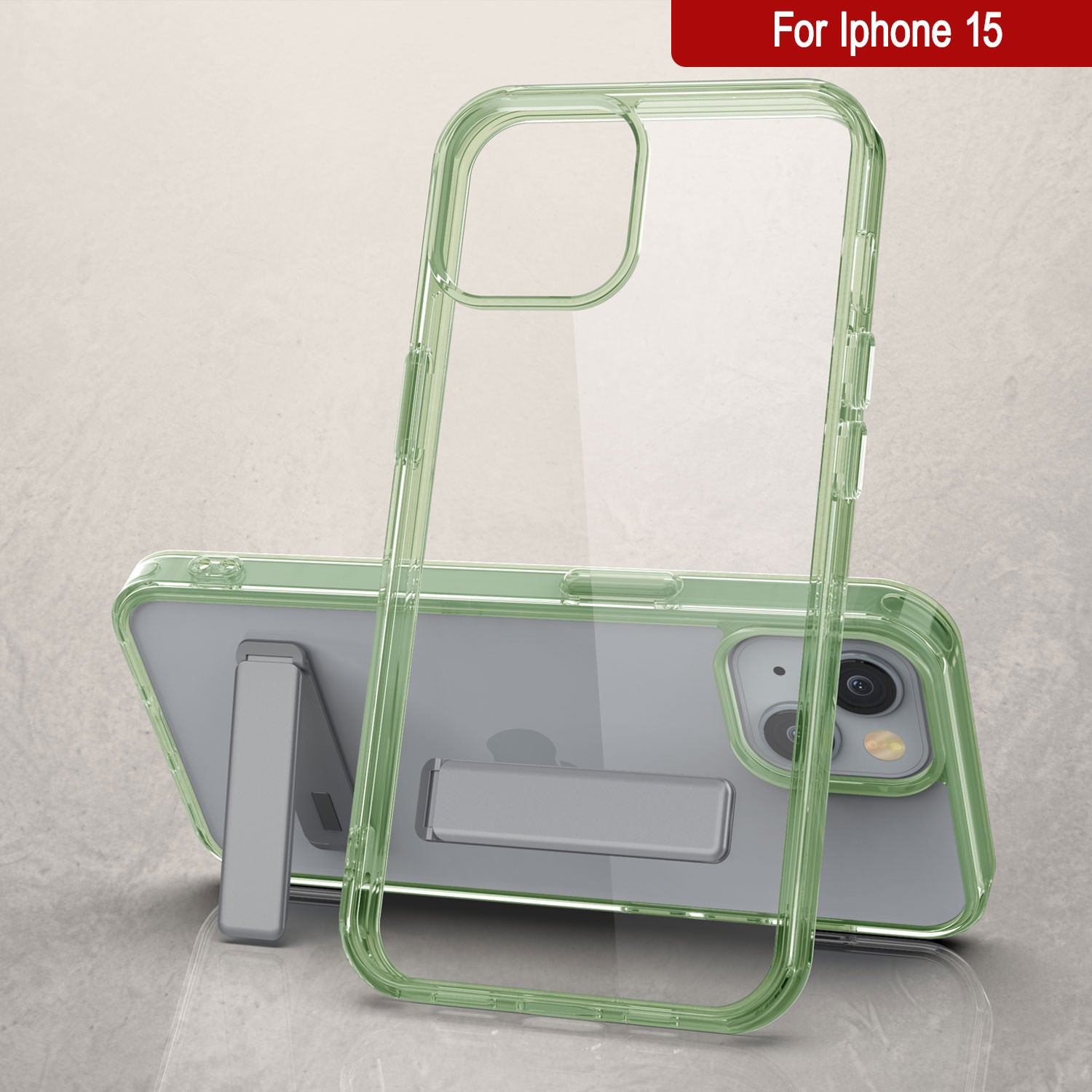Punkcase iPhone 15 Case with Kickstand [Crystal Kickstand Series] [Slim Fit] [Green]