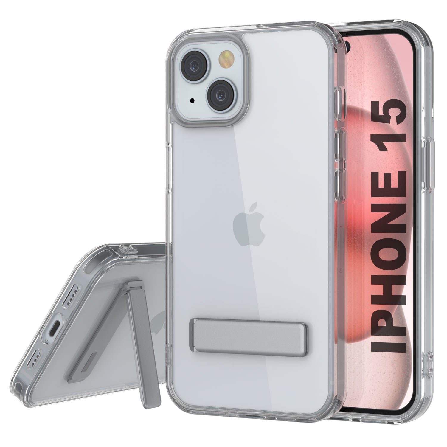 Punkcase iPhone 15 Case with Kickstand [Crystal Kickstand Series] [Slim Fit] [Clear]