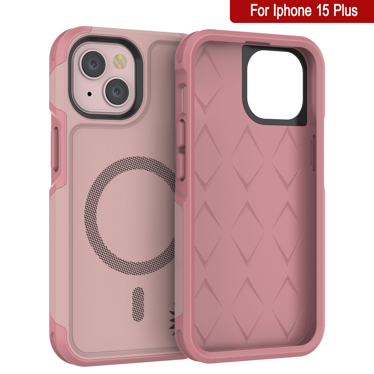 Punkcase iPhone 15 Plus Case, [Spartan 2.0 Series] Clear Rugged Heavy Duty Cover w/Built in Screen Protector [Pink]