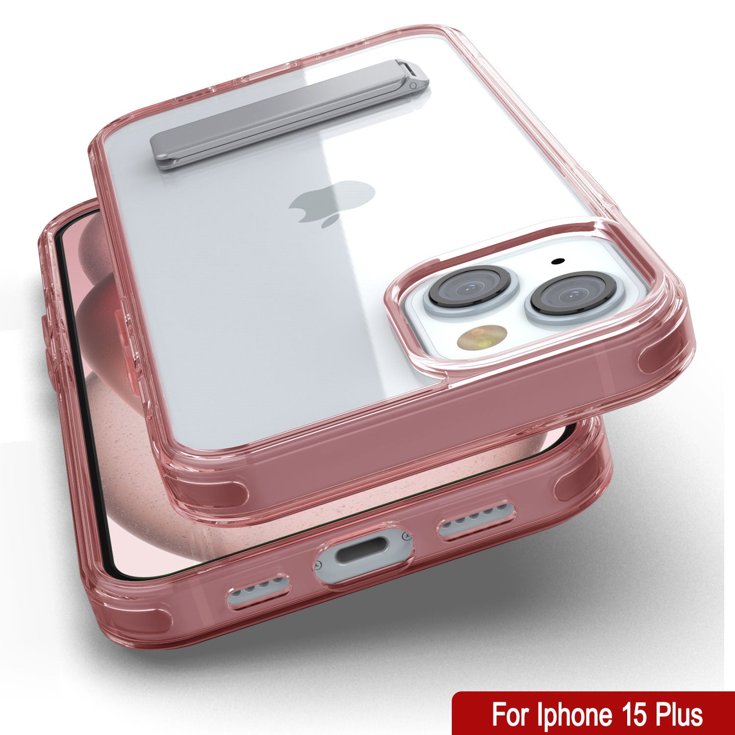 Punkcase iPhone 15 Plus Case with Kickstand [Crystal Kickstand Series] [Slim Fit] [Red]