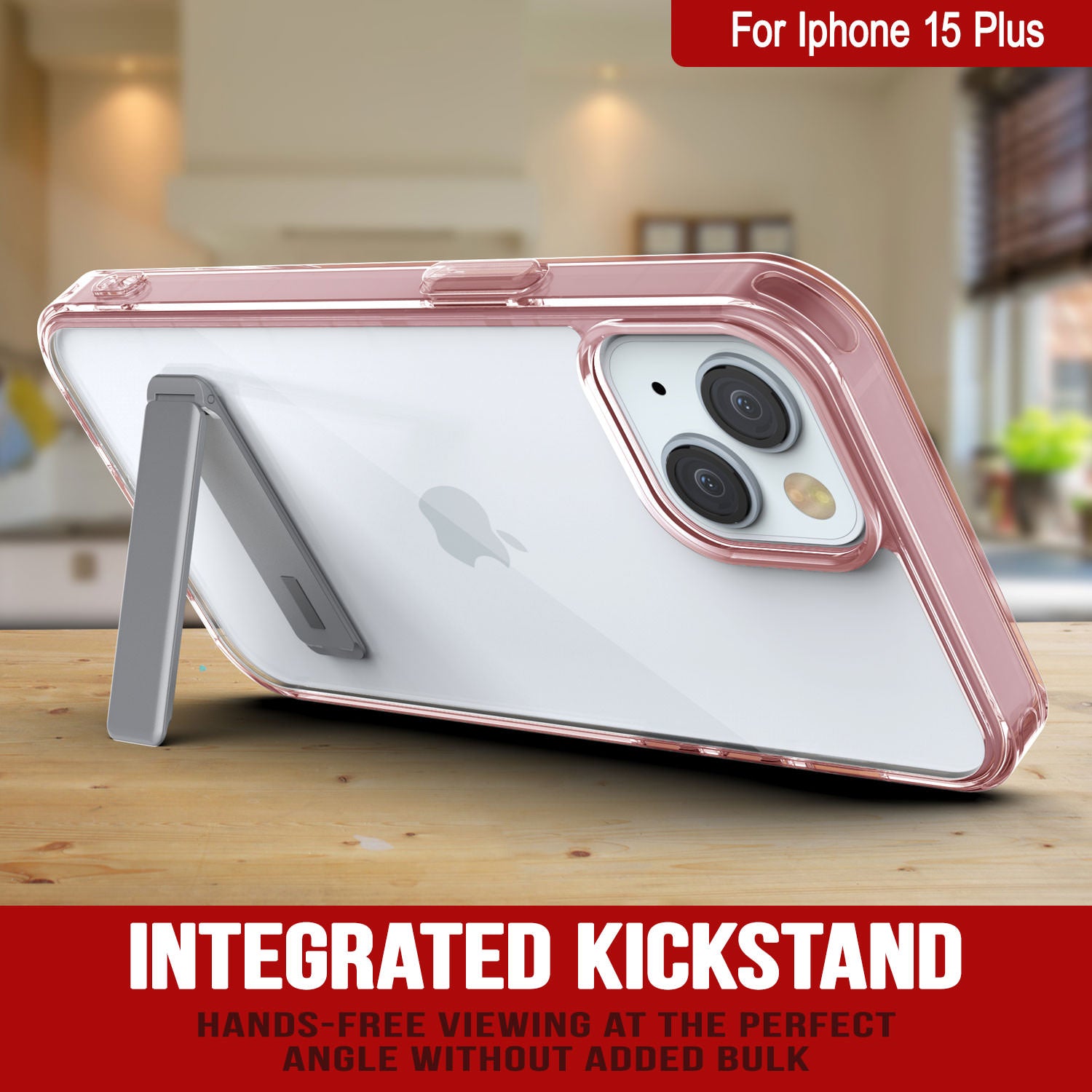 Punkcase iPhone 15 Plus Case with Kickstand [Crystal Kickstand Series] [Slim Fit] [Red]