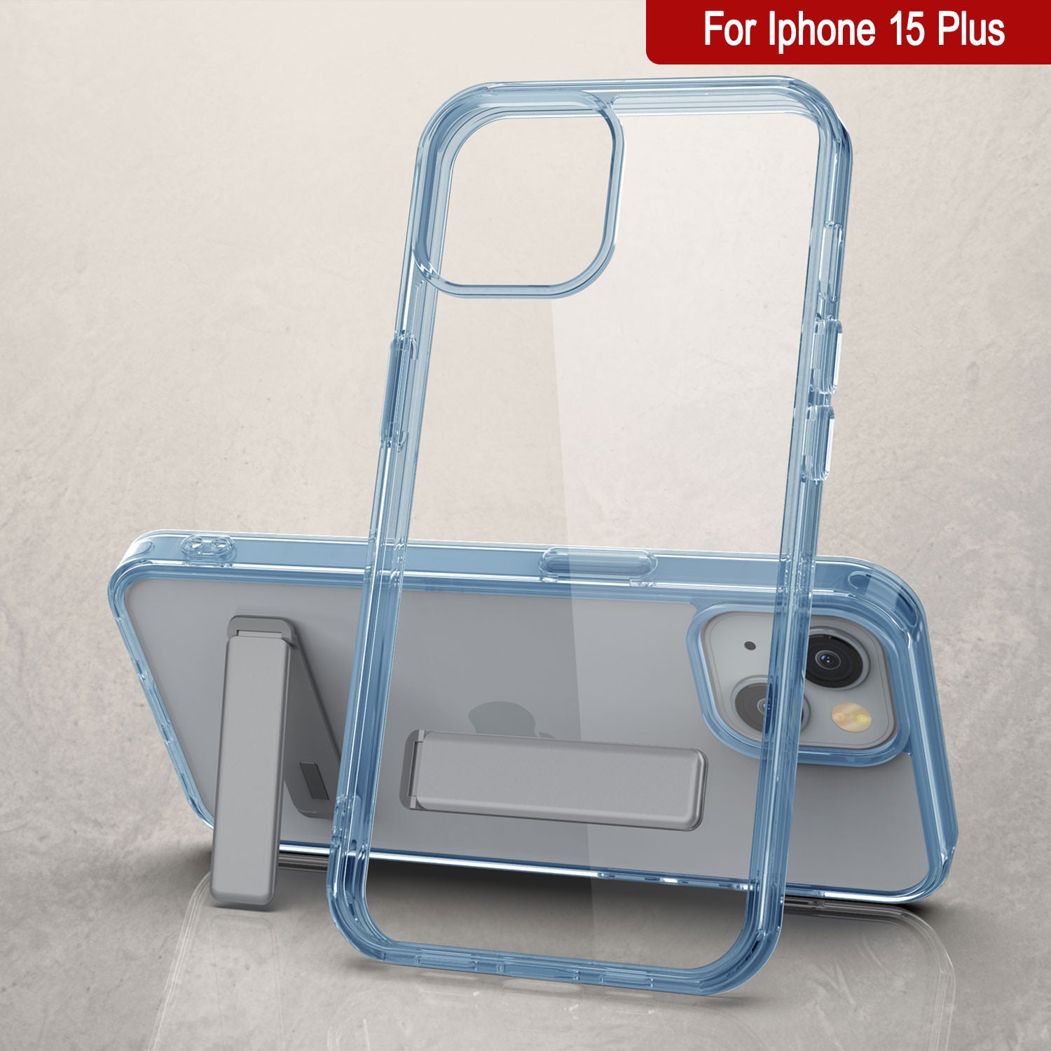 Punkcase iPhone 15 Plus Case with Kickstand [Crystal Kickstand Series] [Slim Fit] [Blue]