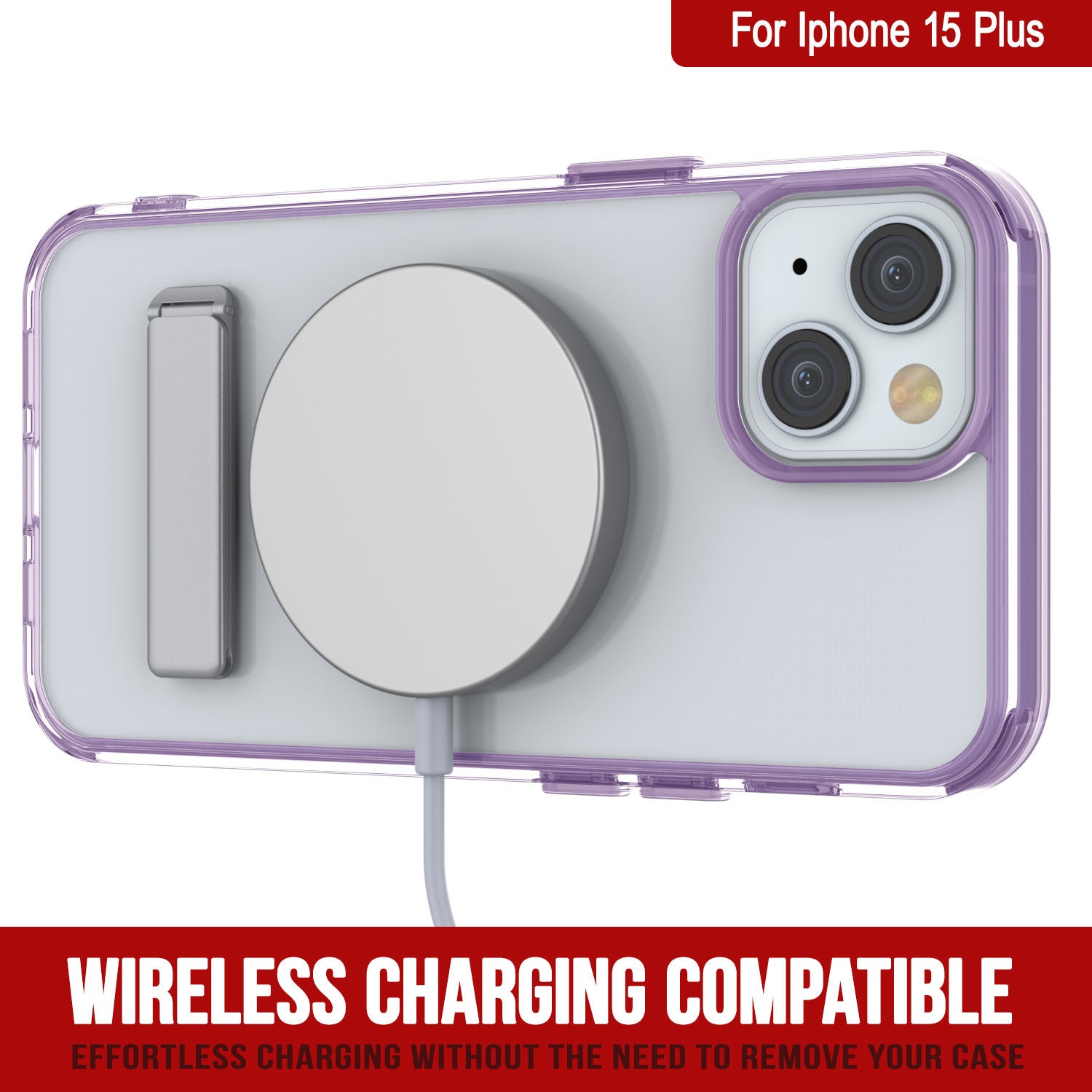 Punkcase iPhone 15 Plus Case with Kickstand [Crystal Kickstand Series] [Slim Fit] [Purple]