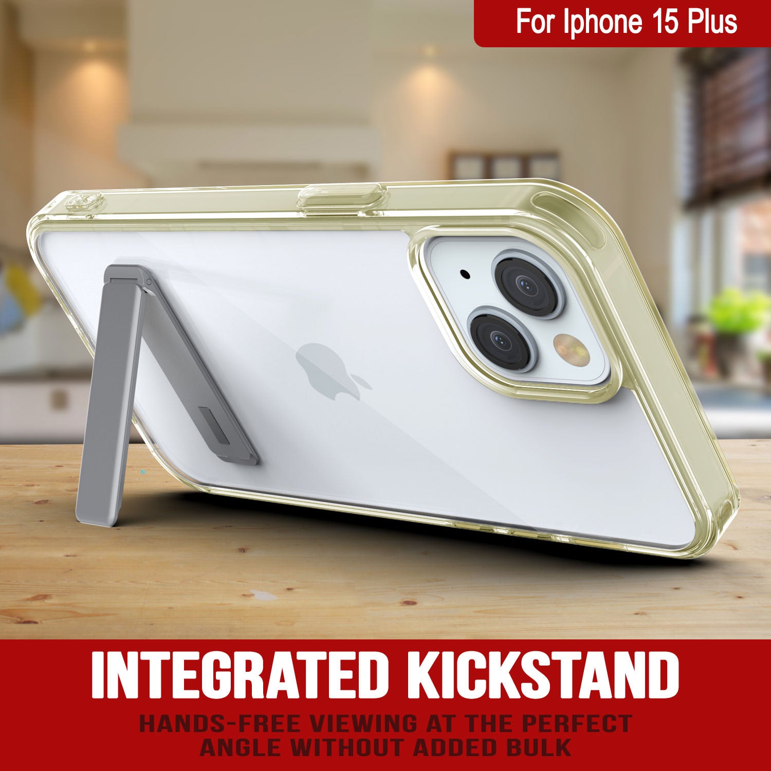 Punkcase iPhone 15 Plus Case with Kickstand [Crystal Kickstand Series] [Slim Fit] [Yellow]
