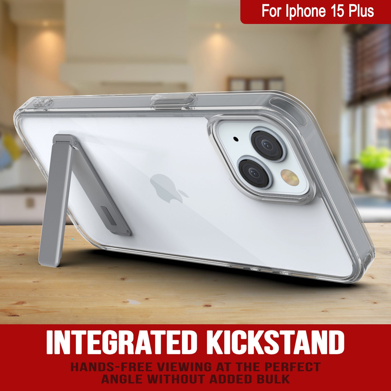 Punkcase iPhone 15 Plus Case with Kickstand [Crystal Kickstand Series] [Slim Fit] [Grey]