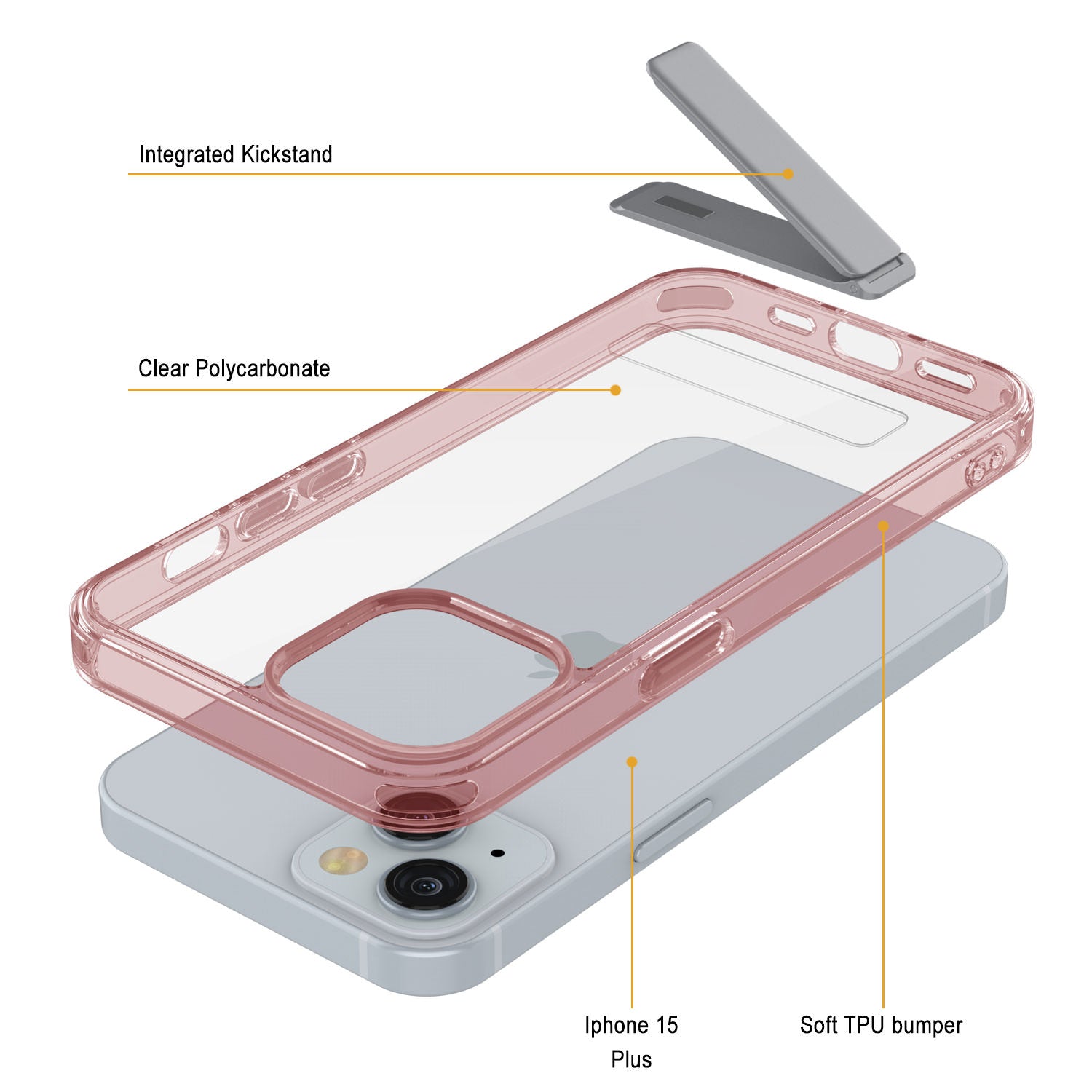 Punkcase iPhone 15 Plus Case with Kickstand [Crystal Kickstand Series] [Slim Fit] [Red]