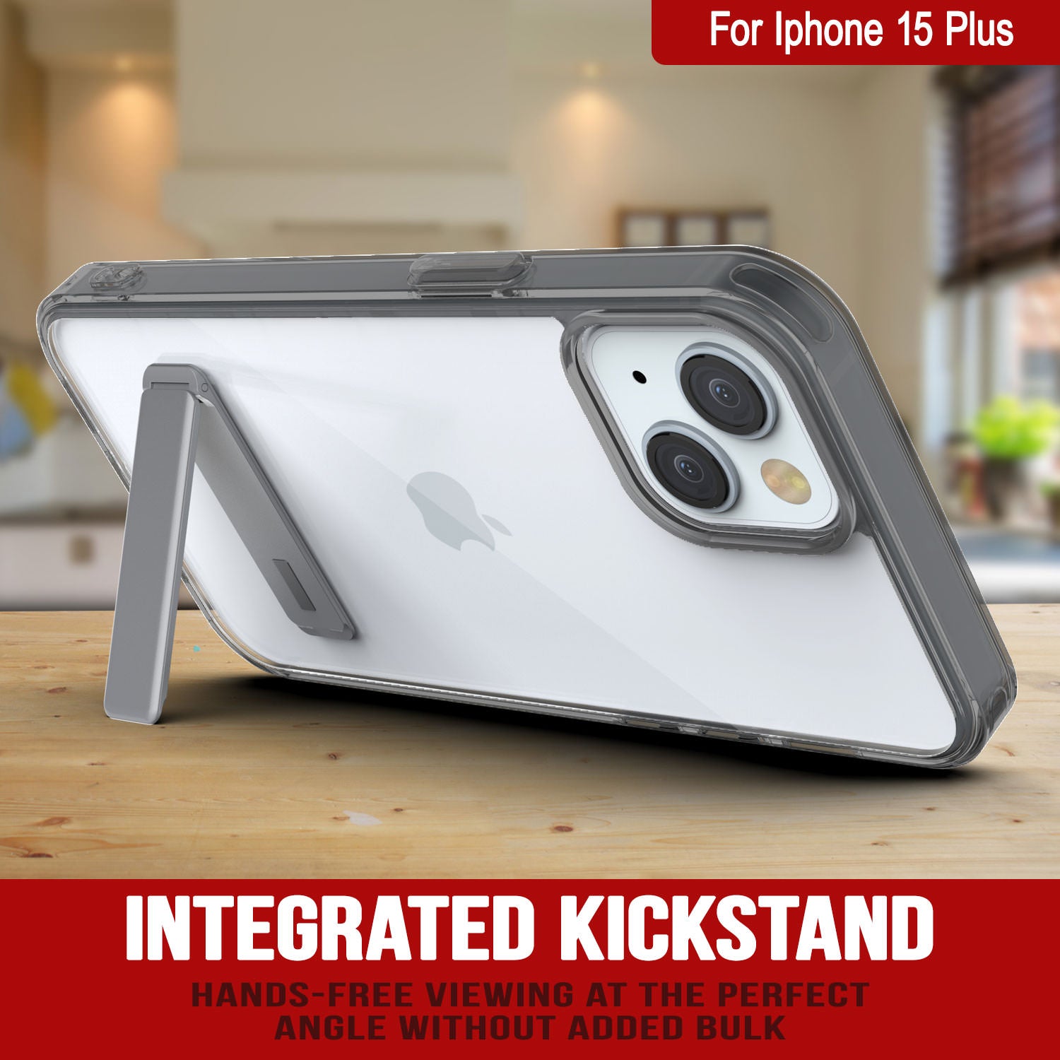 Punkcase iPhone 15 Plus Case with Kickstand [Crystal Kickstand Series] [Slim Fit] [Black]