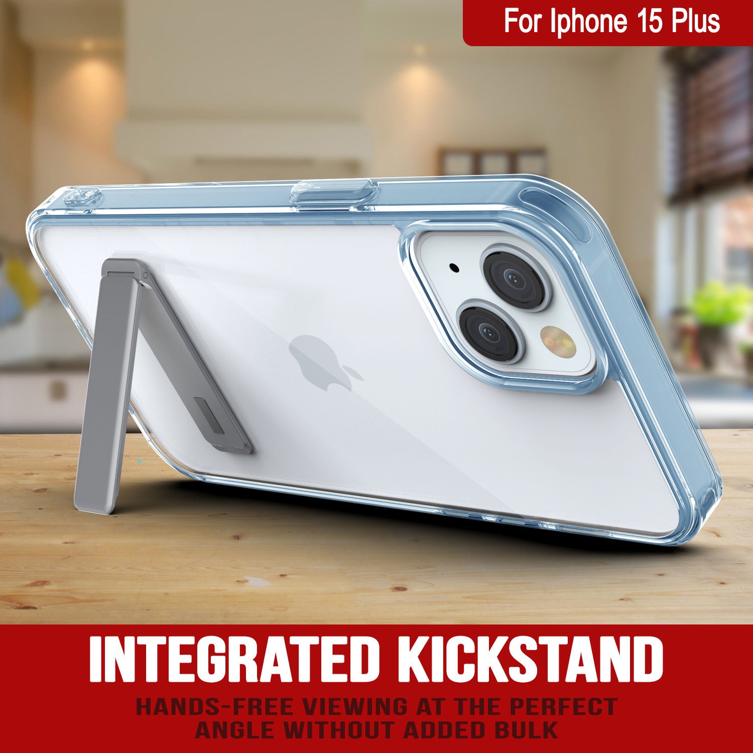 Punkcase iPhone 15 Plus Case with Kickstand [Crystal Kickstand Series] [Slim Fit] [Blue]