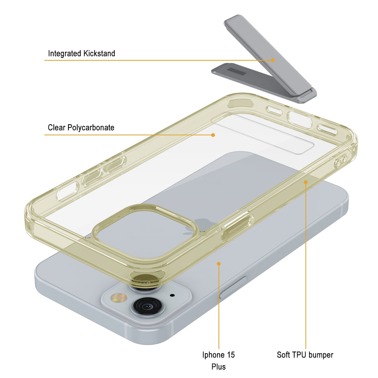 Punkcase iPhone 15 Plus Case with Kickstand [Crystal Kickstand Series] [Slim Fit] [Yellow]