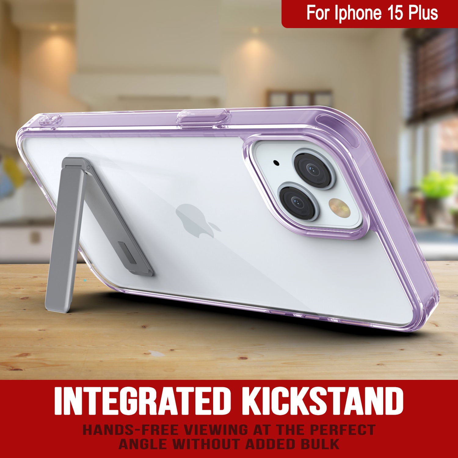 Punkcase iPhone 15 Plus Case with Kickstand [Crystal Kickstand Series] [Slim Fit] [Purple]