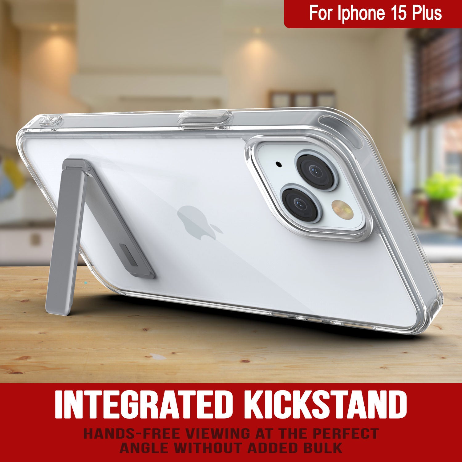 Punkcase iPhone 15 Plus Case with Kickstand [Crystal Kickstand Series] [Slim Fit] [Clear]