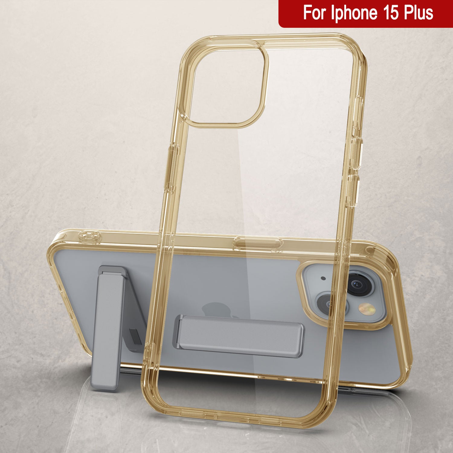 Punkcase iPhone 15 Plus Case with Kickstand [Crystal Kickstand Series] [Slim Fit] [Orange]