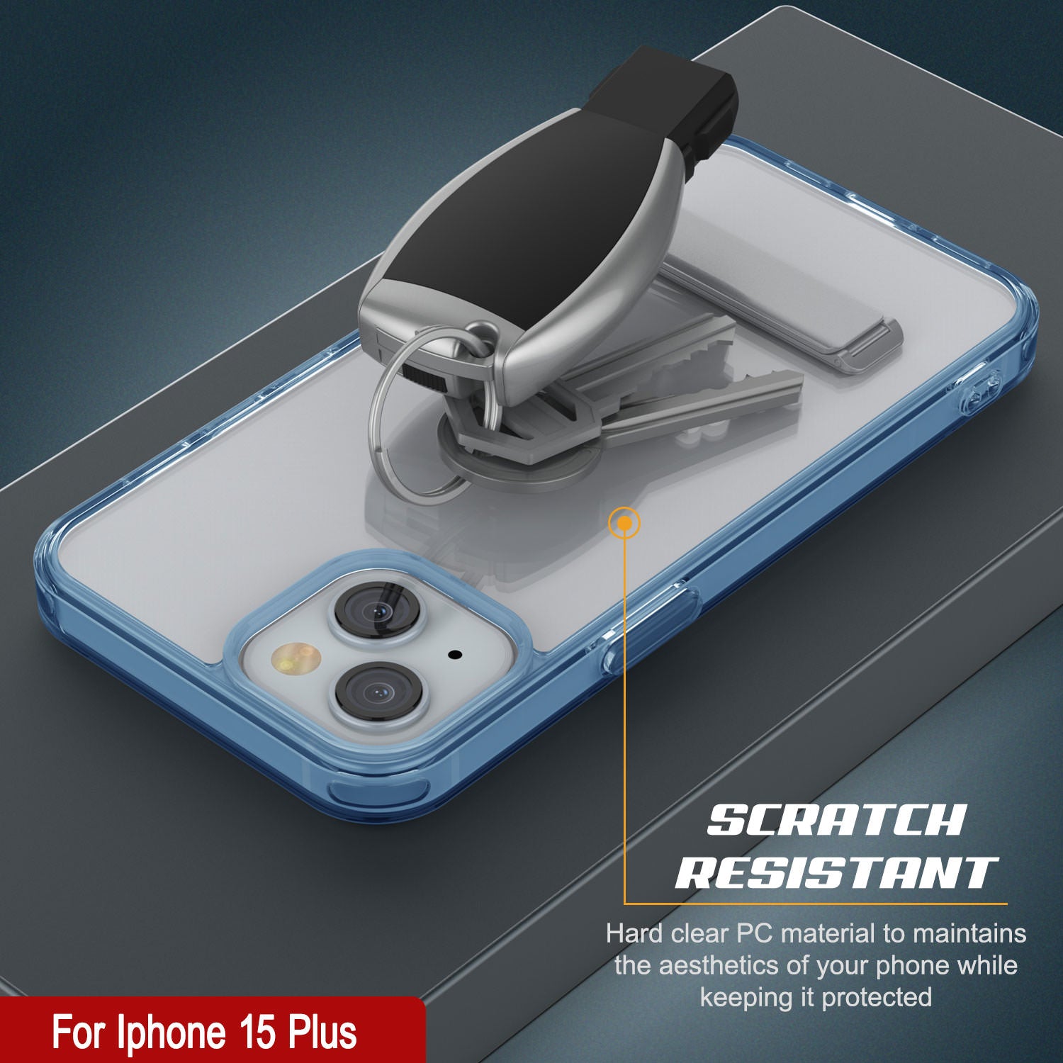 Punkcase iPhone 15 Plus Case with Kickstand [Crystal Kickstand Series] [Slim Fit] [Blue]