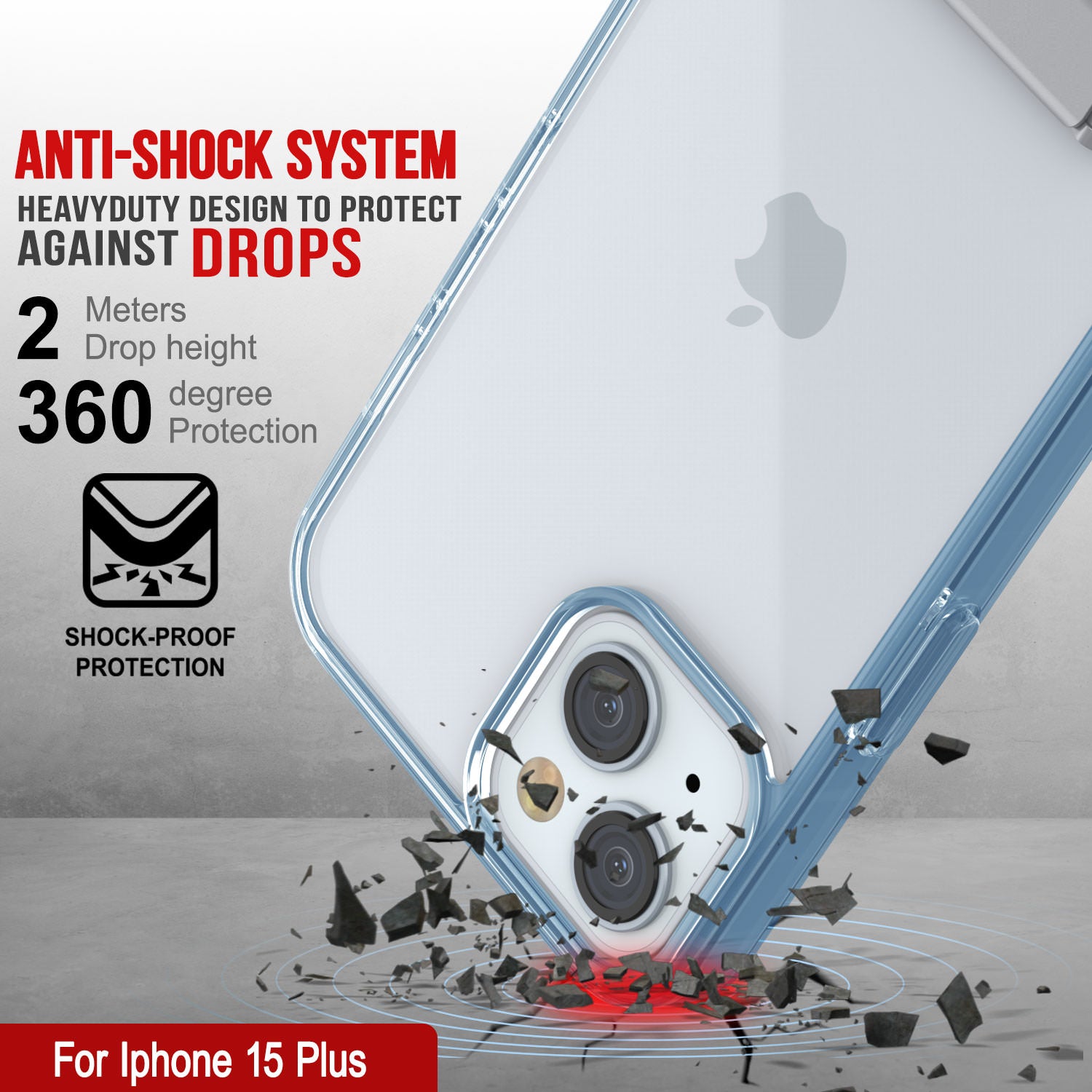 Punkcase iPhone 15 Plus Case with Kickstand [Crystal Kickstand Series] [Slim Fit] [Blue]