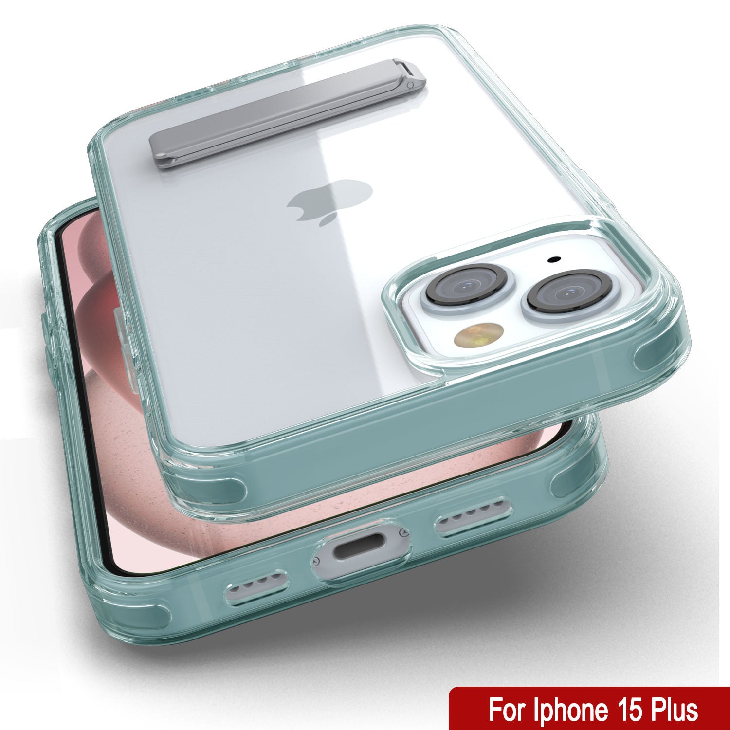 Punkcase iPhone 15 Plus Case with Kickstand [Crystal Kickstand Series] [Slim Fit] [Teal]