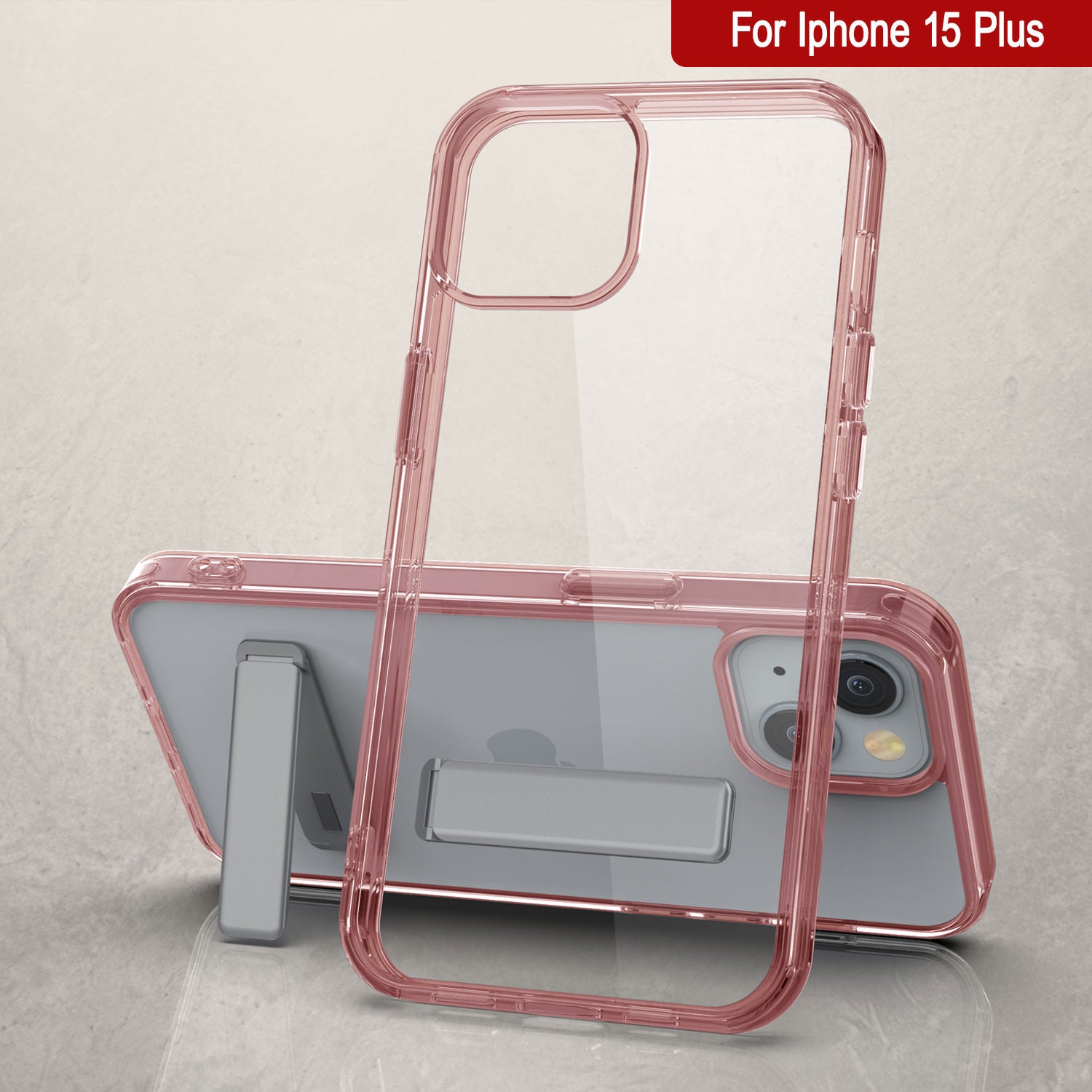 Punkcase iPhone 15 Plus Case with Kickstand [Crystal Kickstand Series] [Slim Fit] [Red]