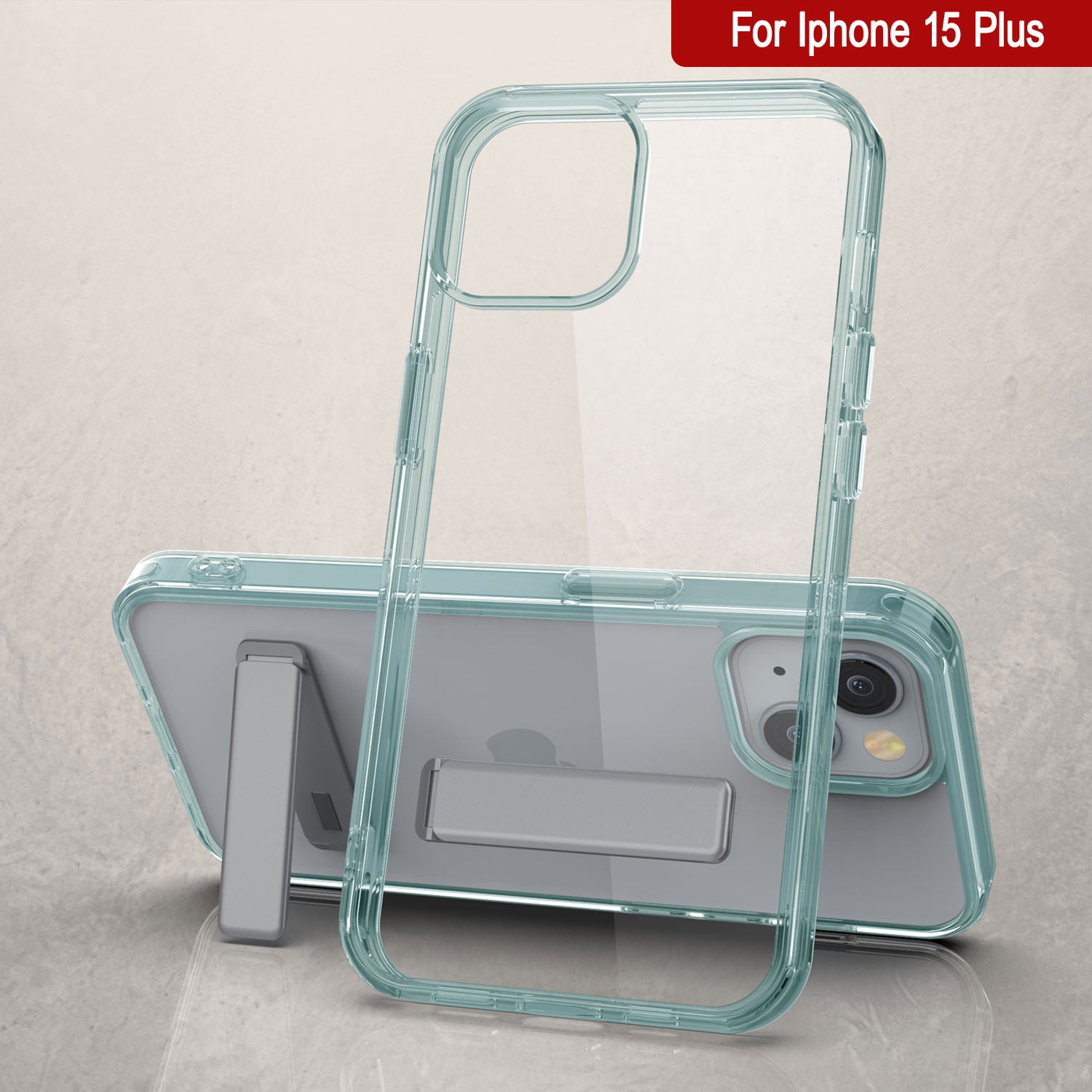 Punkcase iPhone 15 Plus Case with Kickstand [Crystal Kickstand Series] [Slim Fit] [Teal]
