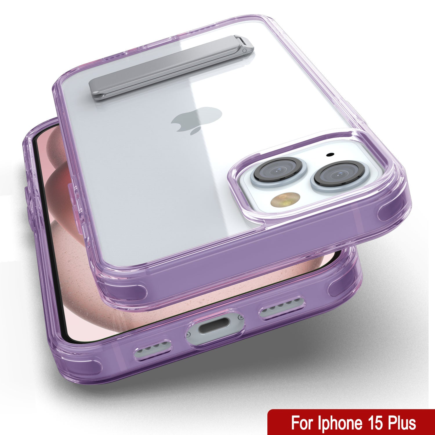 Punkcase iPhone 15 Plus Case with Kickstand [Crystal Kickstand Series] [Slim Fit] [Purple]