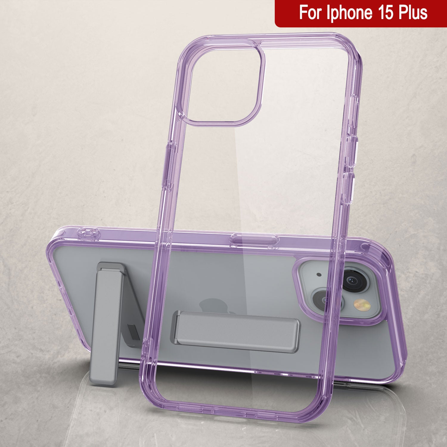 Punkcase iPhone 15 Plus Case with Kickstand [Crystal Kickstand Series] [Slim Fit] [Purple]