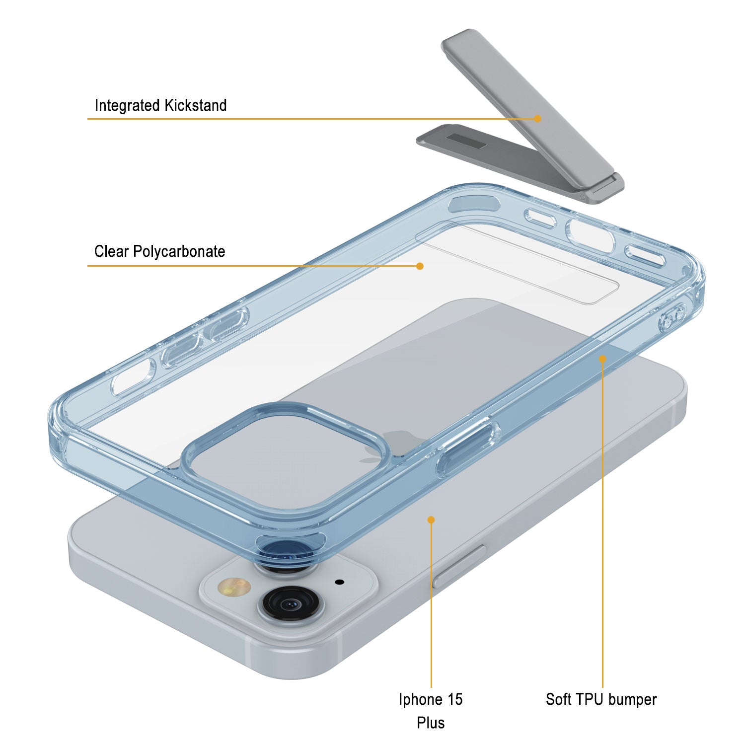 Punkcase iPhone 15 Plus Case with Kickstand [Crystal Kickstand Series] [Slim Fit] [Blue]
